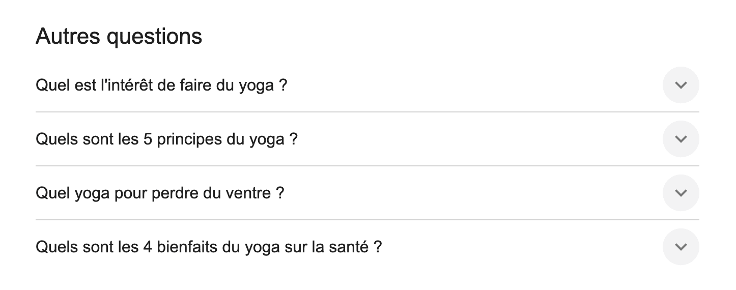 Autres questions dans Google Les gens demandent aussi la section dans Google