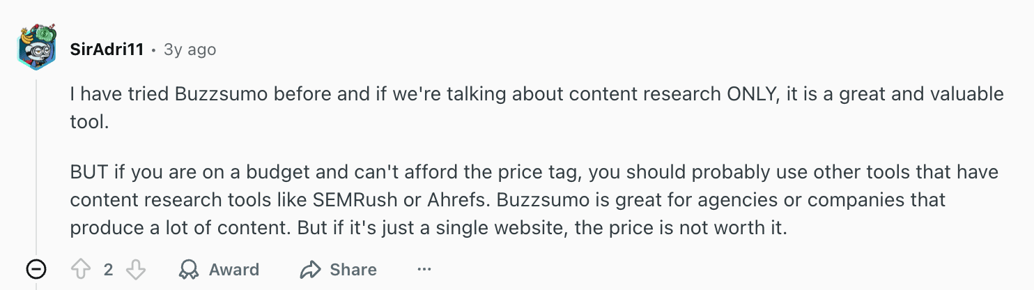 Ce que les utilisateurs disent à propos de BuzzSumo