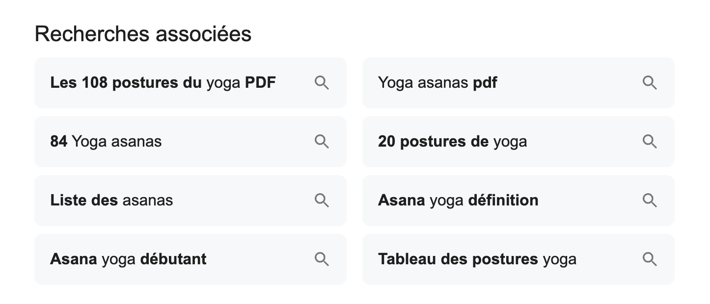 Recherches associées dans Google Les gens recherchent également une section dans Google