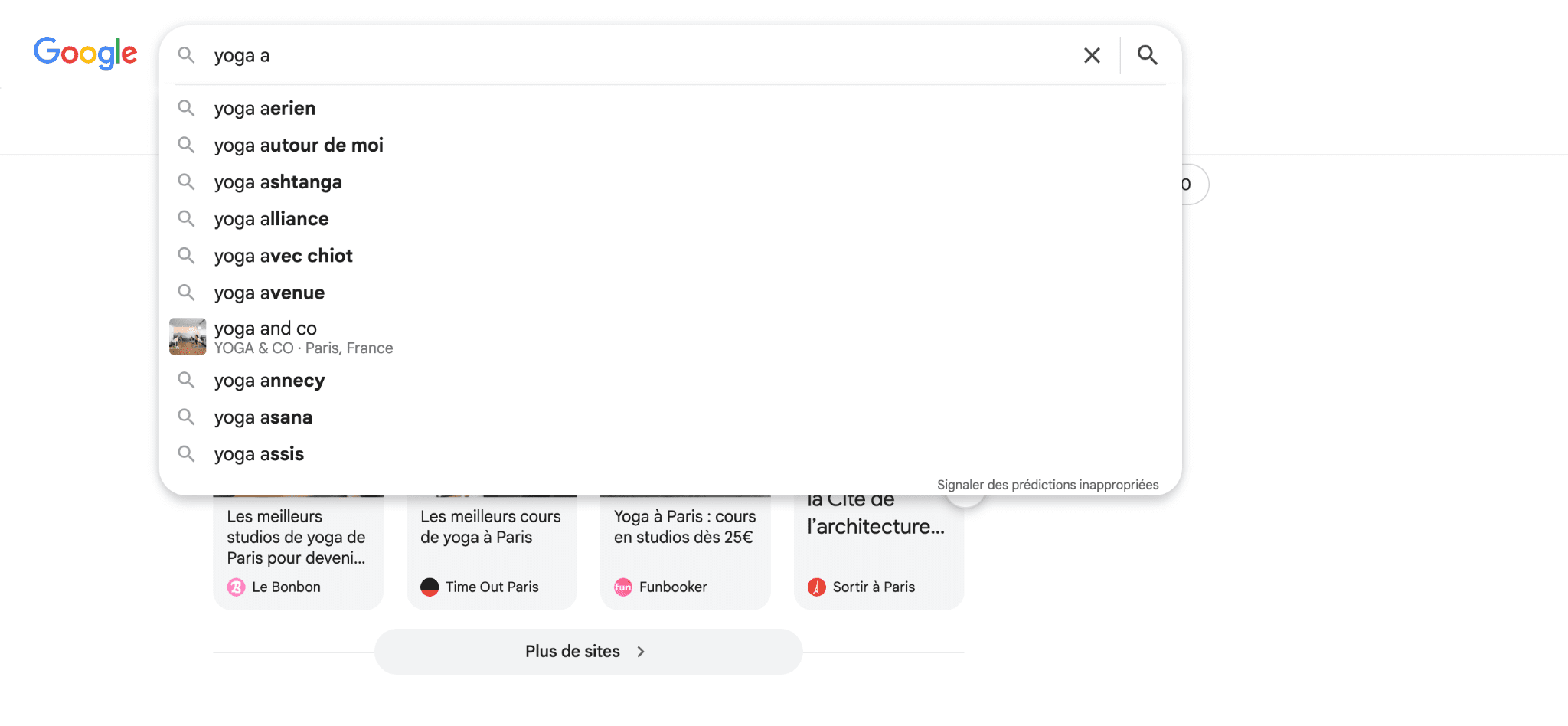 Suggestions de Google Suggestions de Google