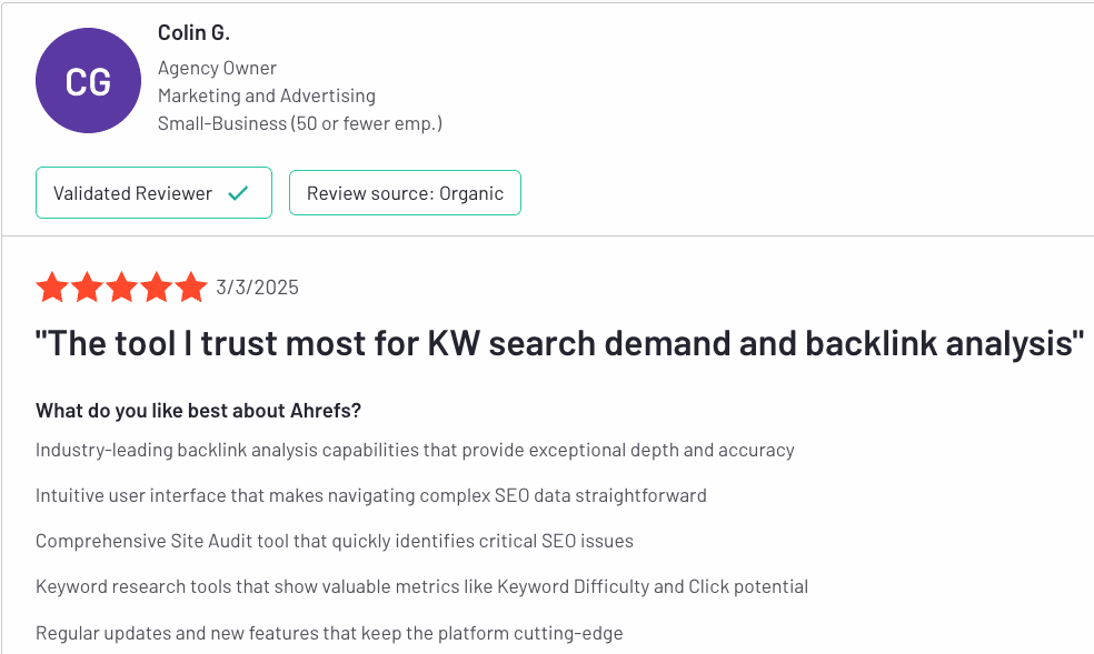 Avis sur Ahrefs sur G2