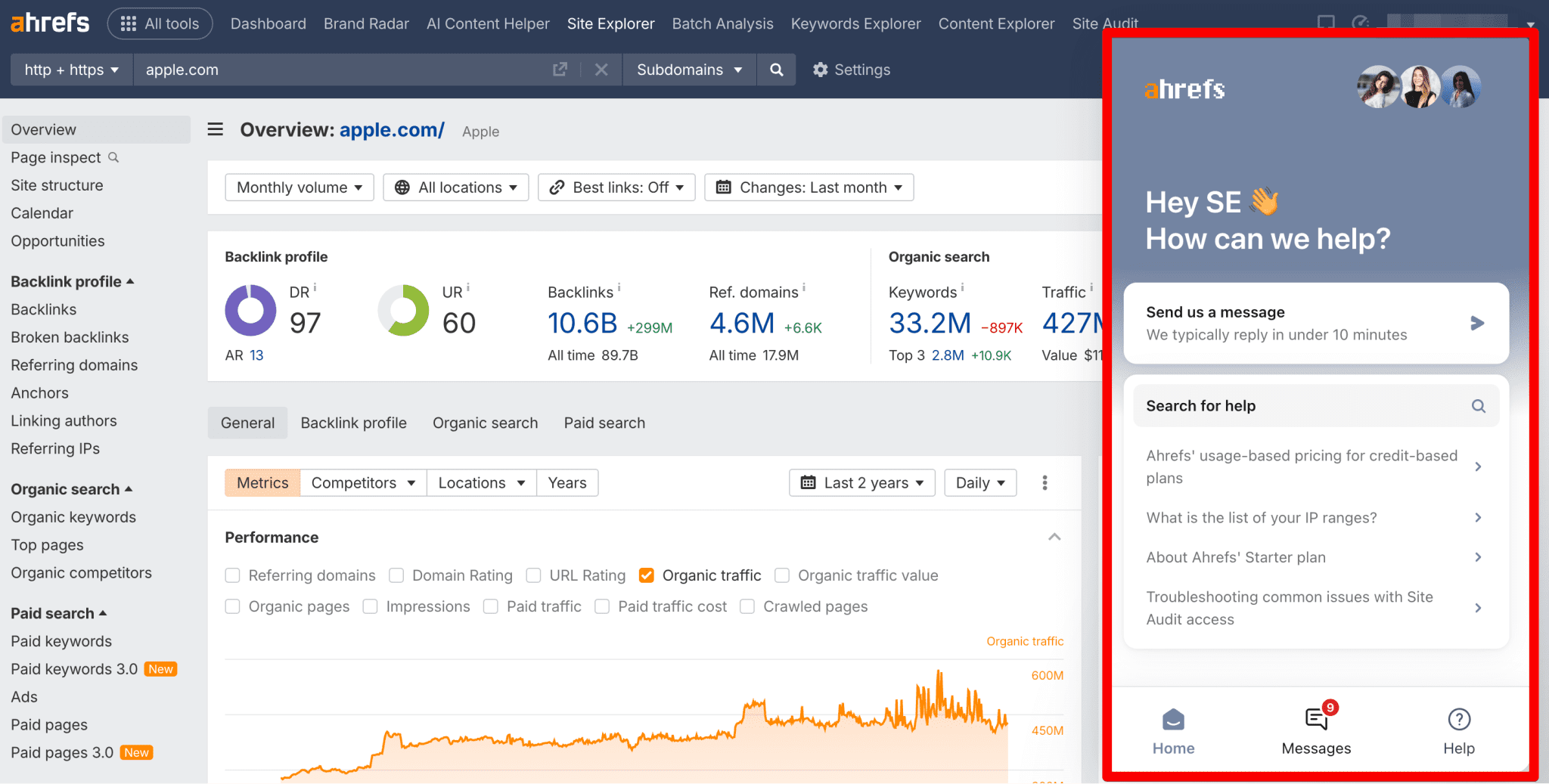 Chat en direct Ahrefs