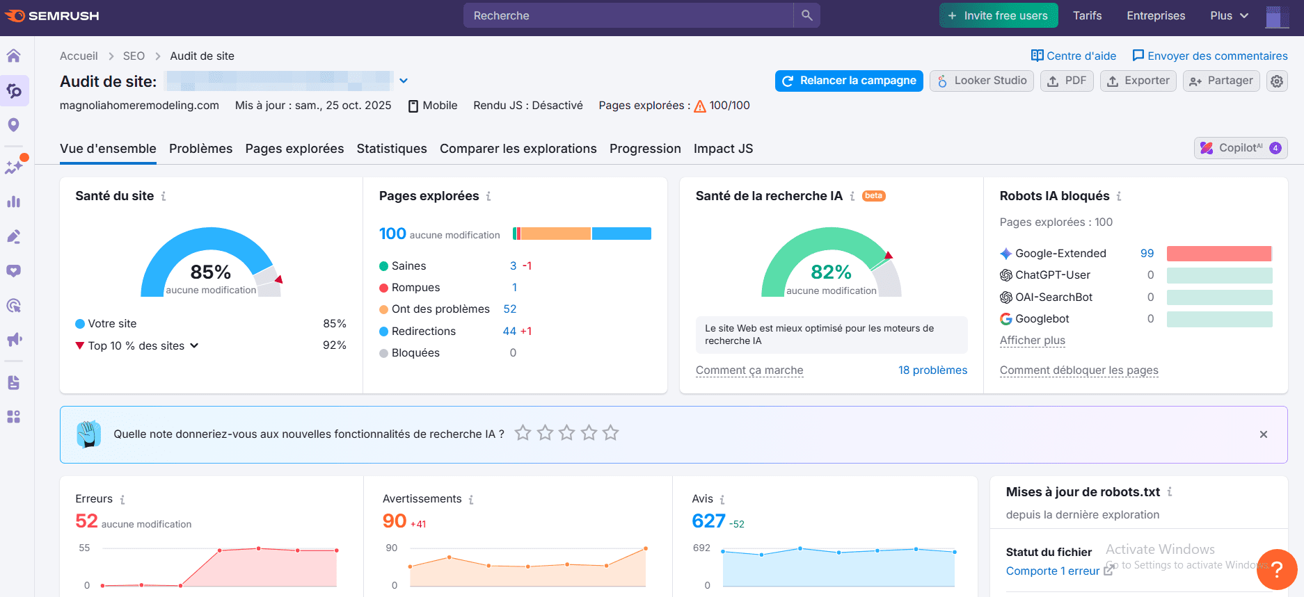 Audit de site Semrush