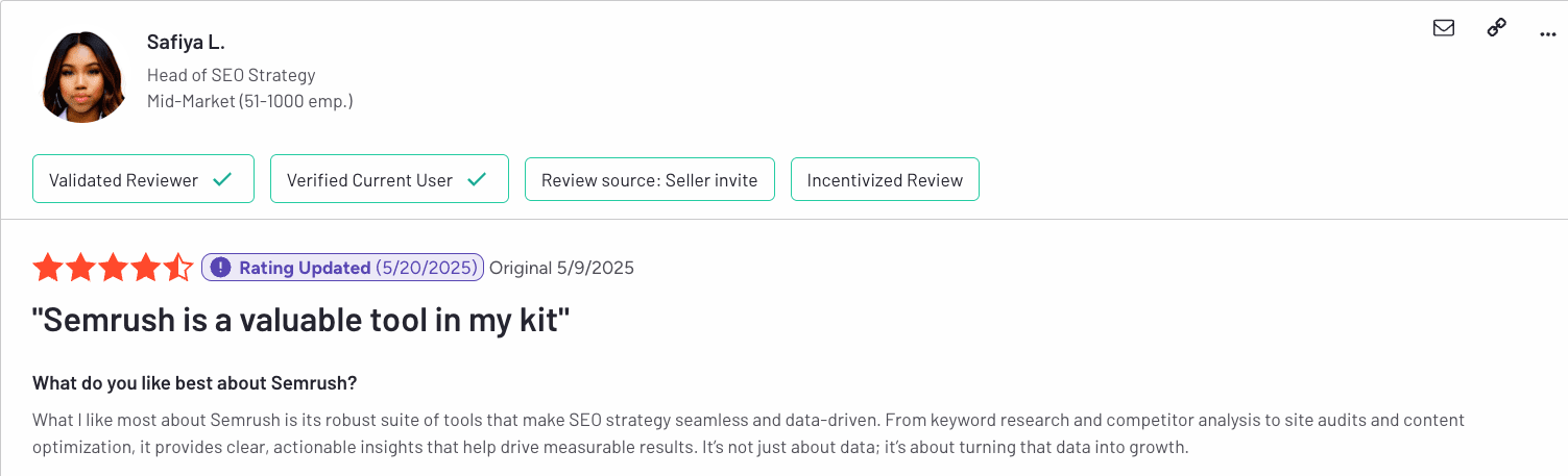 Avis sur Semrush sur G2
