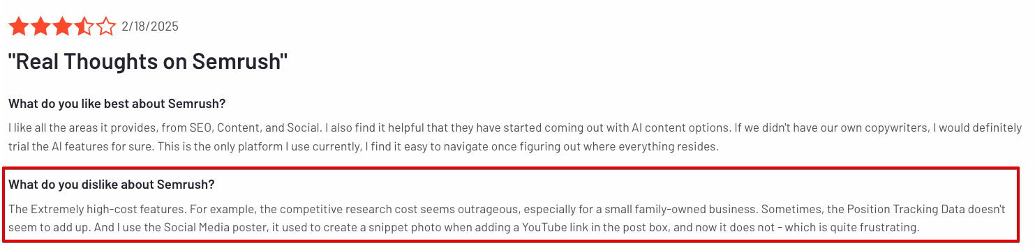 Analyse des coûts de Semrush