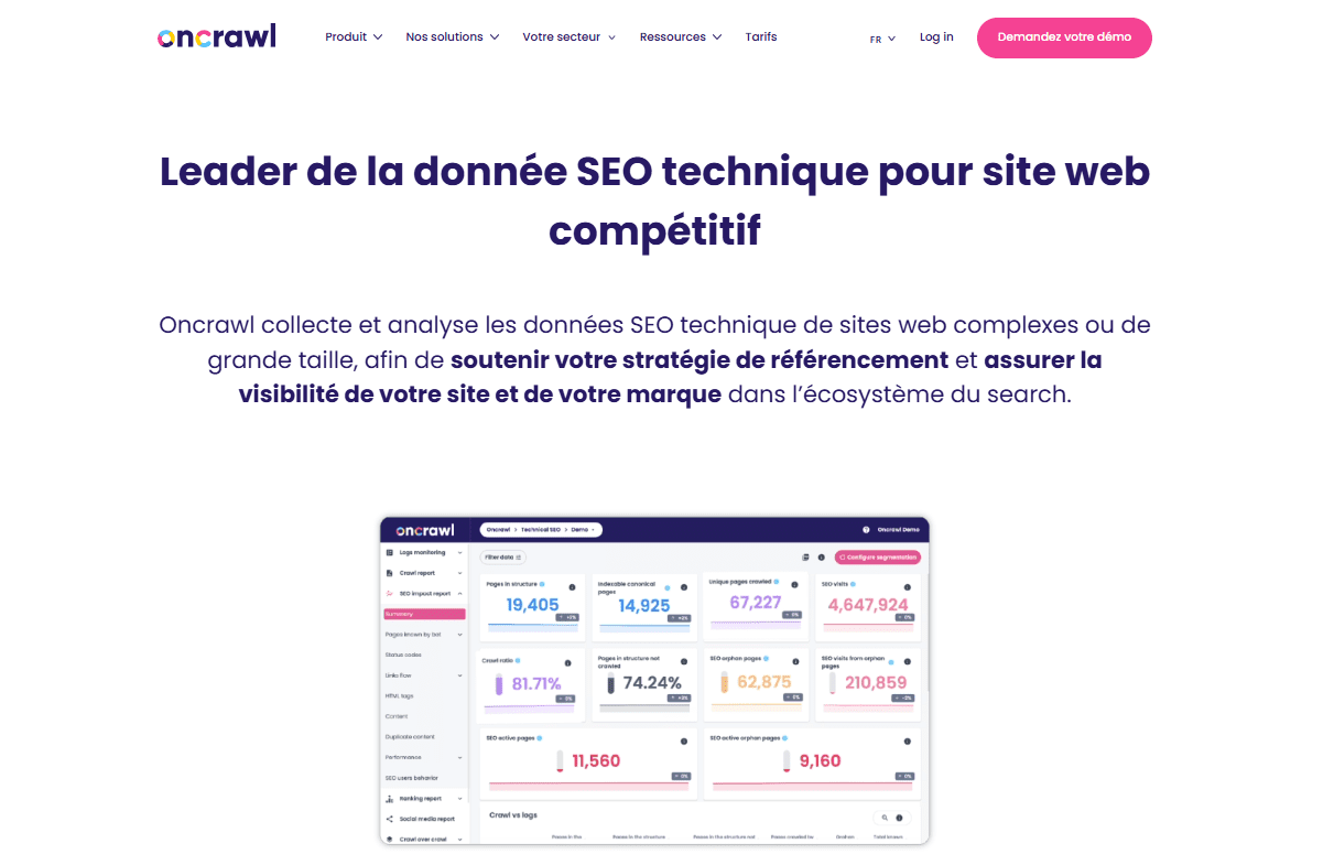 Page d’accueil de Oncrawl