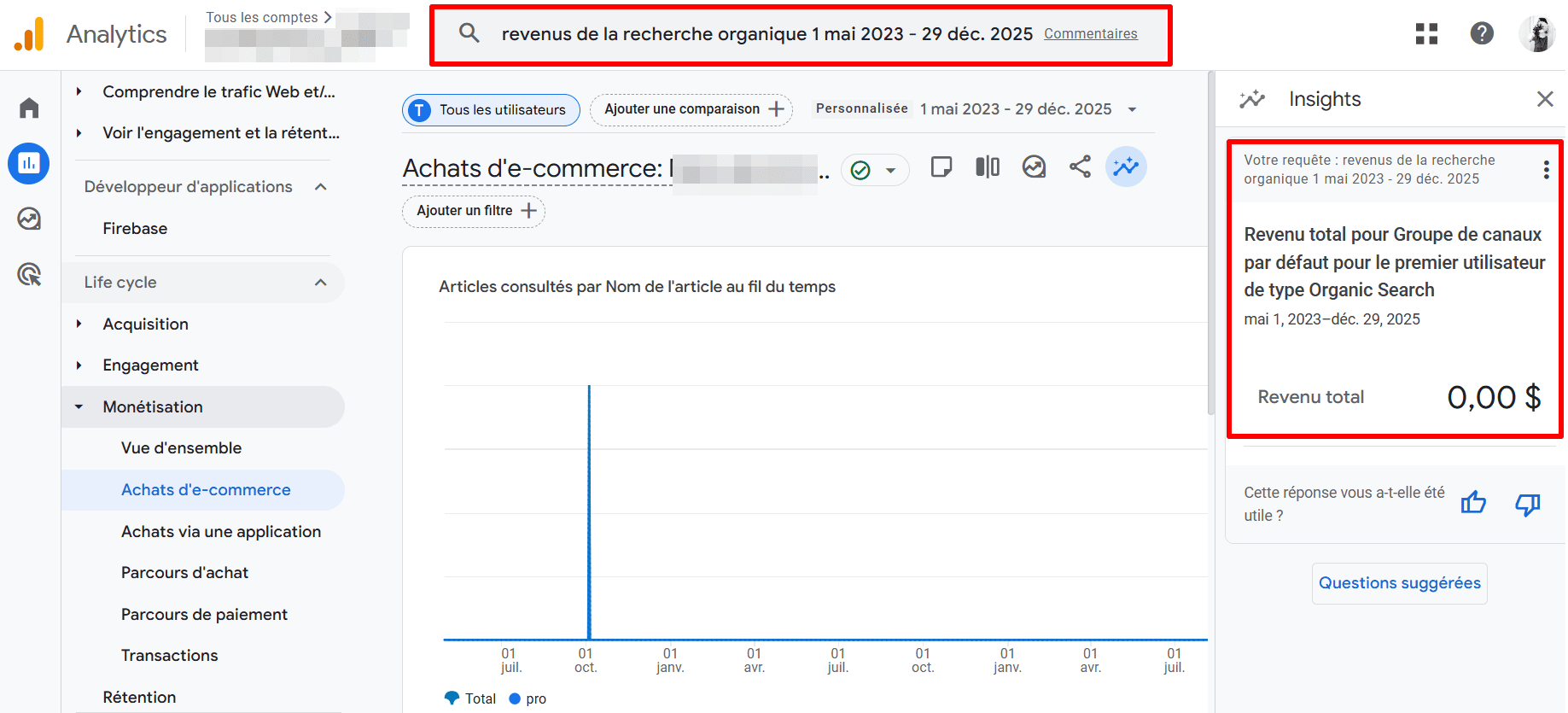 Option Insights dans GA4