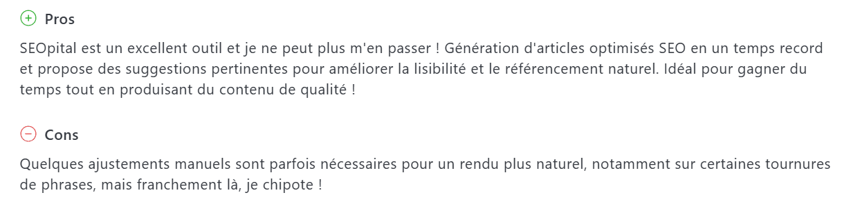 Avis d’utilisateur sur SEOpital sur Capterra