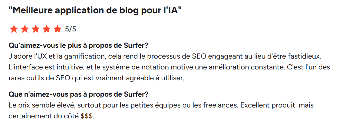 Avis d’utilisateur sur Surfer sur G2