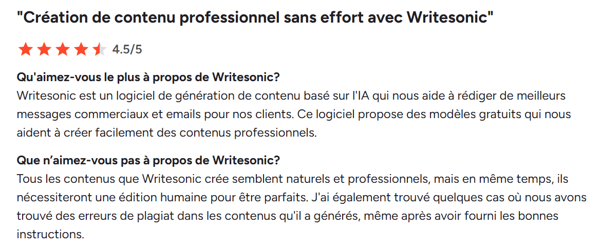 La page d’accueil de Writesonic