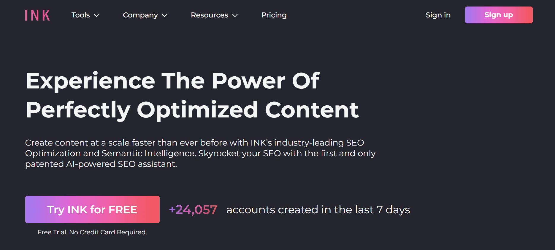 La page d’accueil de INK