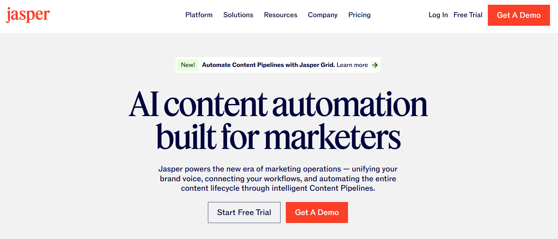 La page d’accueil de Jasper