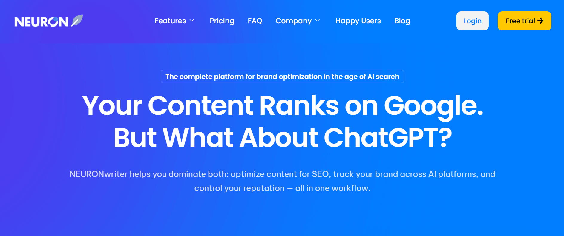 La page d’accueil de NeuronWriter