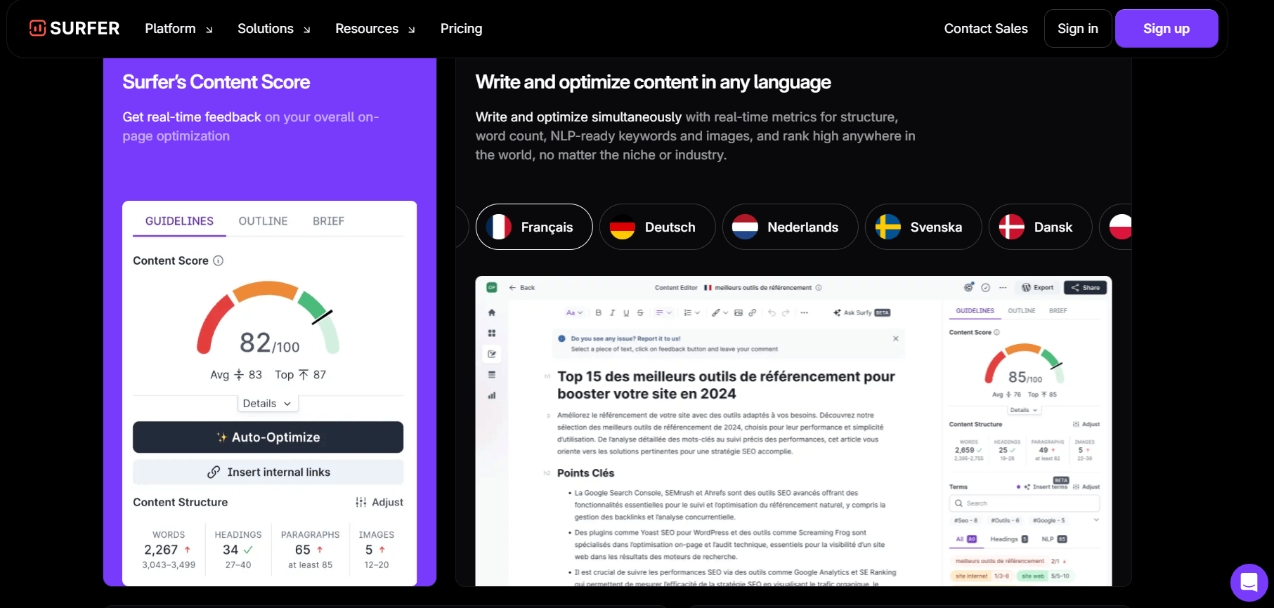 La page d’accueil de Surfer SEO