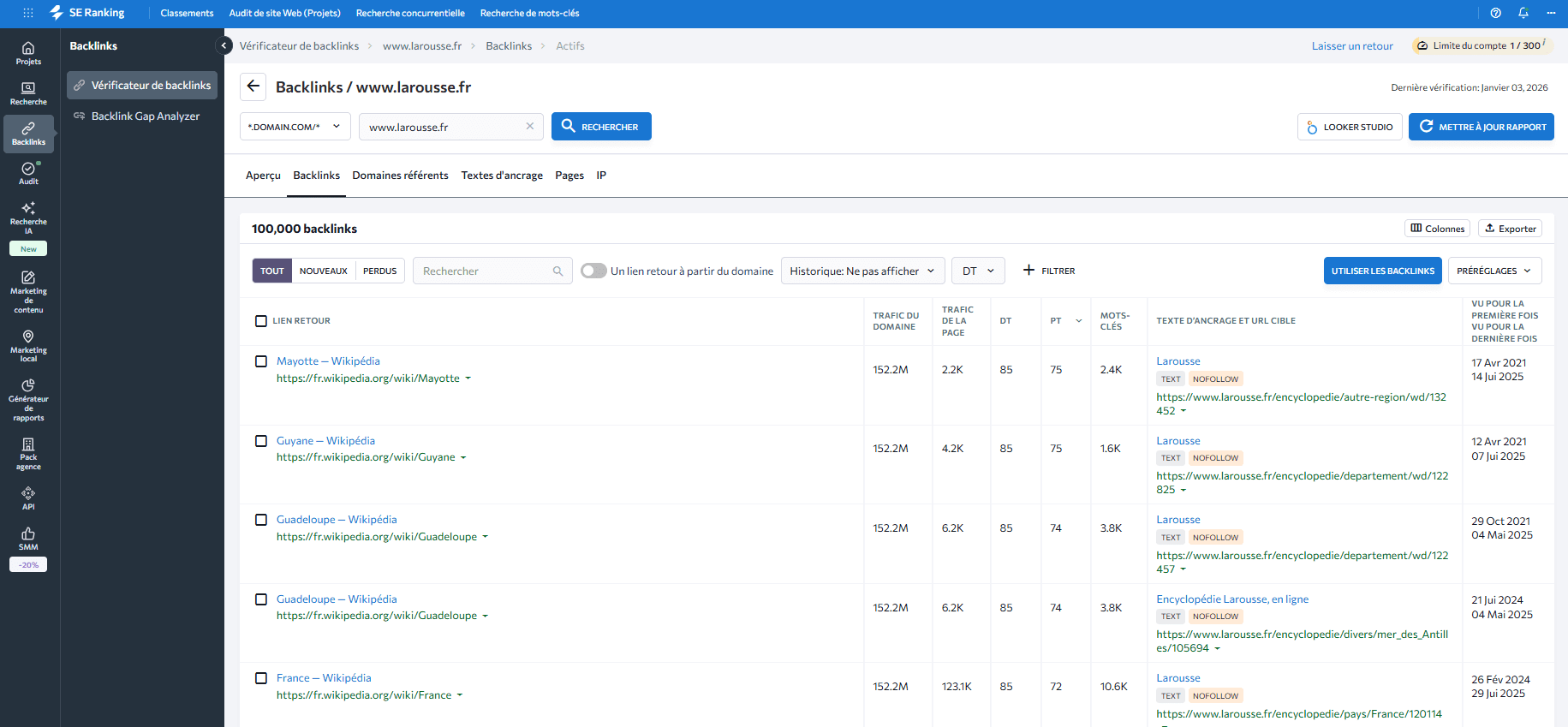 Vérificateur de liens retour par SE Ranking