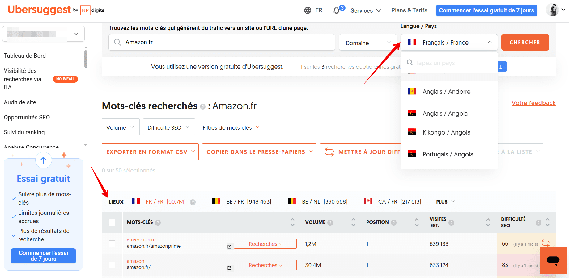 Analyser le trafic en utilisant Ubersuggest