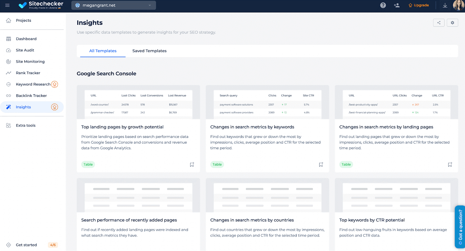 Différents modèles dans Sitechecker