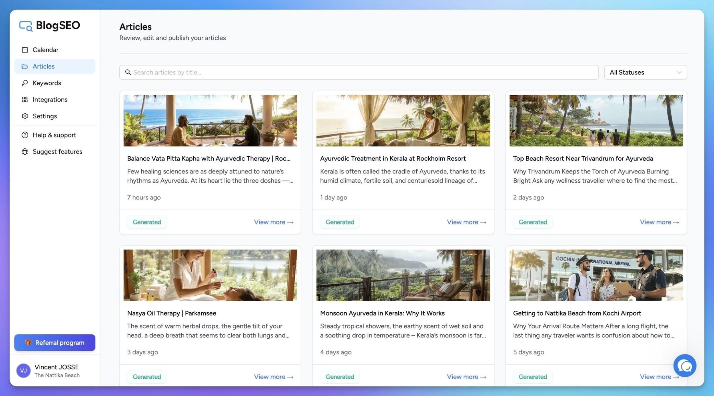 Interface de BlogSEO Interface de BlogSEO
