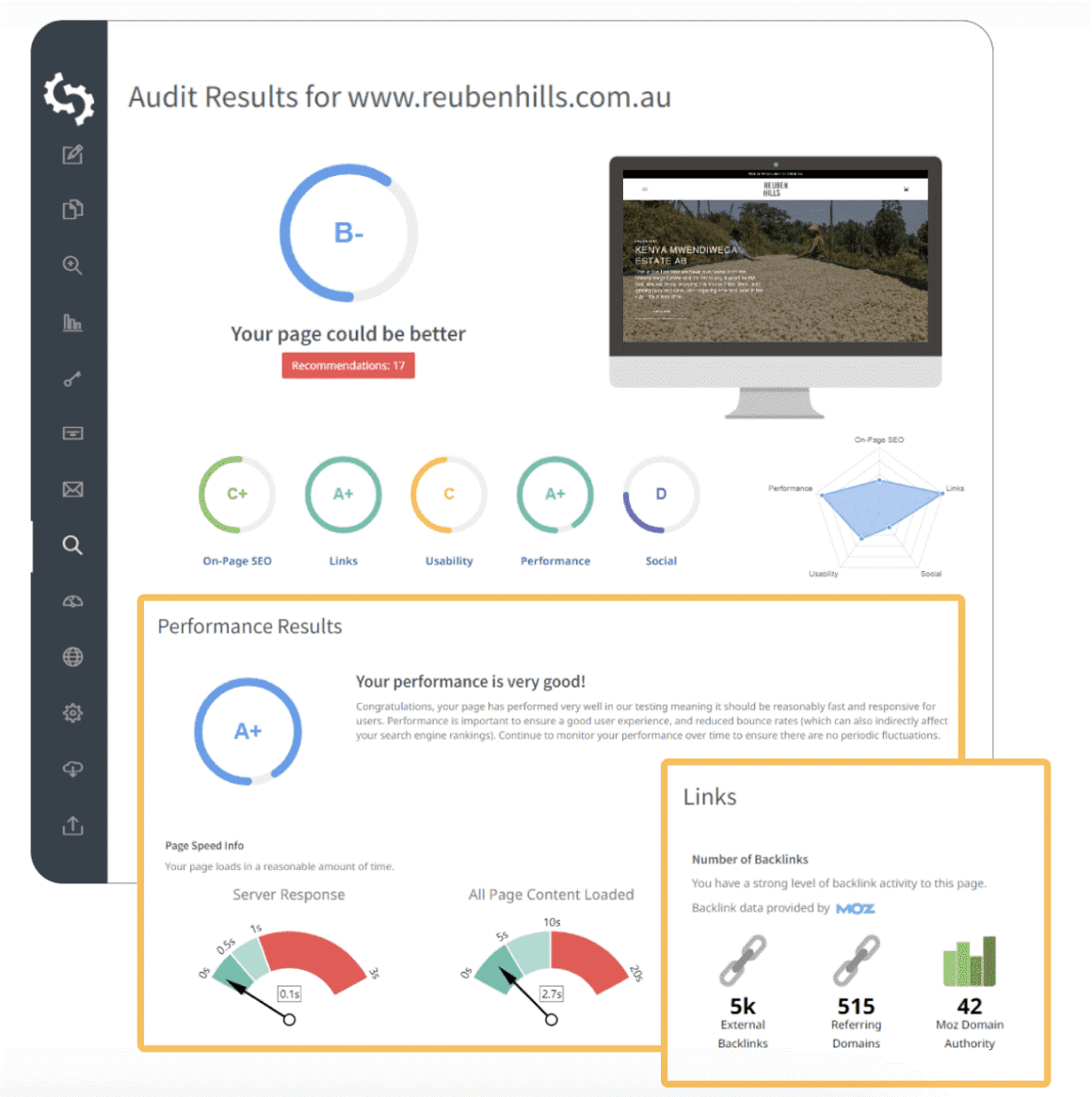 Interface de SEOptimer Interface de SEOptimer
