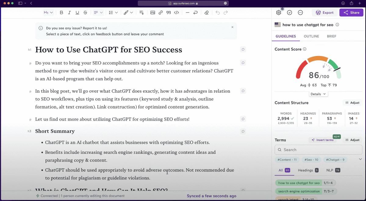 Interface de SurferSEO Interface de SurferSEO