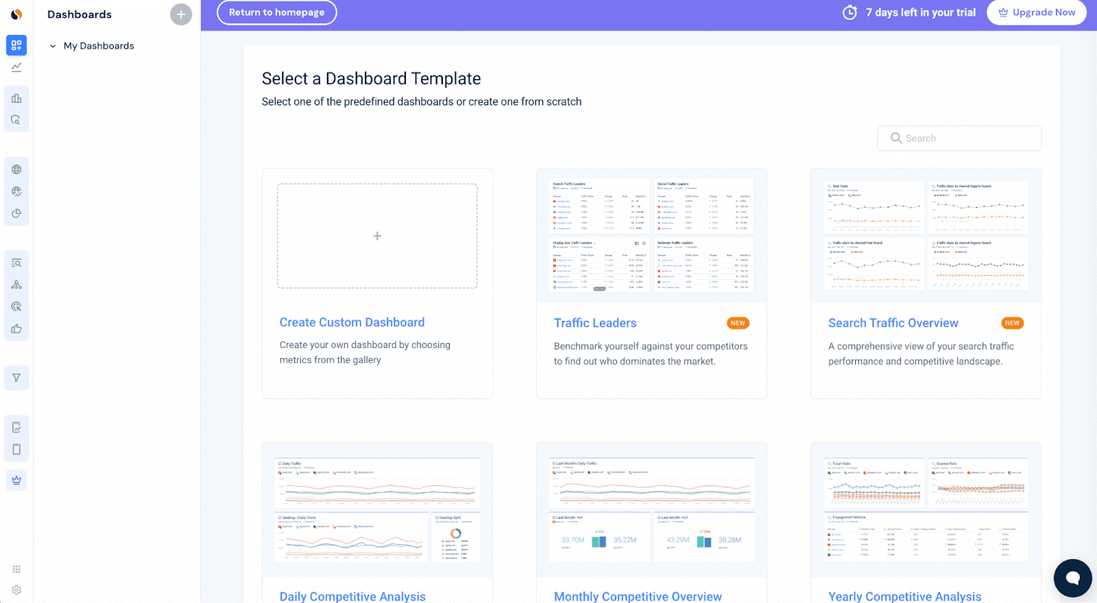 Tableaux de bord dans Similarweb