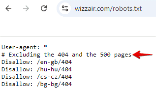 Fichier robots.txt de Wizzair