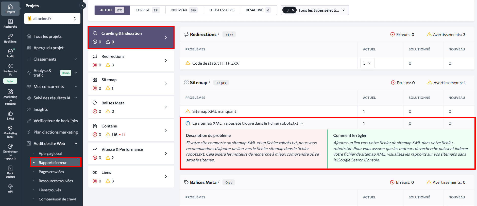 Le sitemap XML n'a pas été trouvé-dans le fichier robots.txt