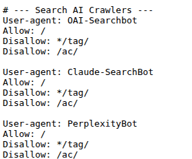 Le fichier SE Ranking robots.txt bloque les sous-répertoires pour les crawlers d’IA