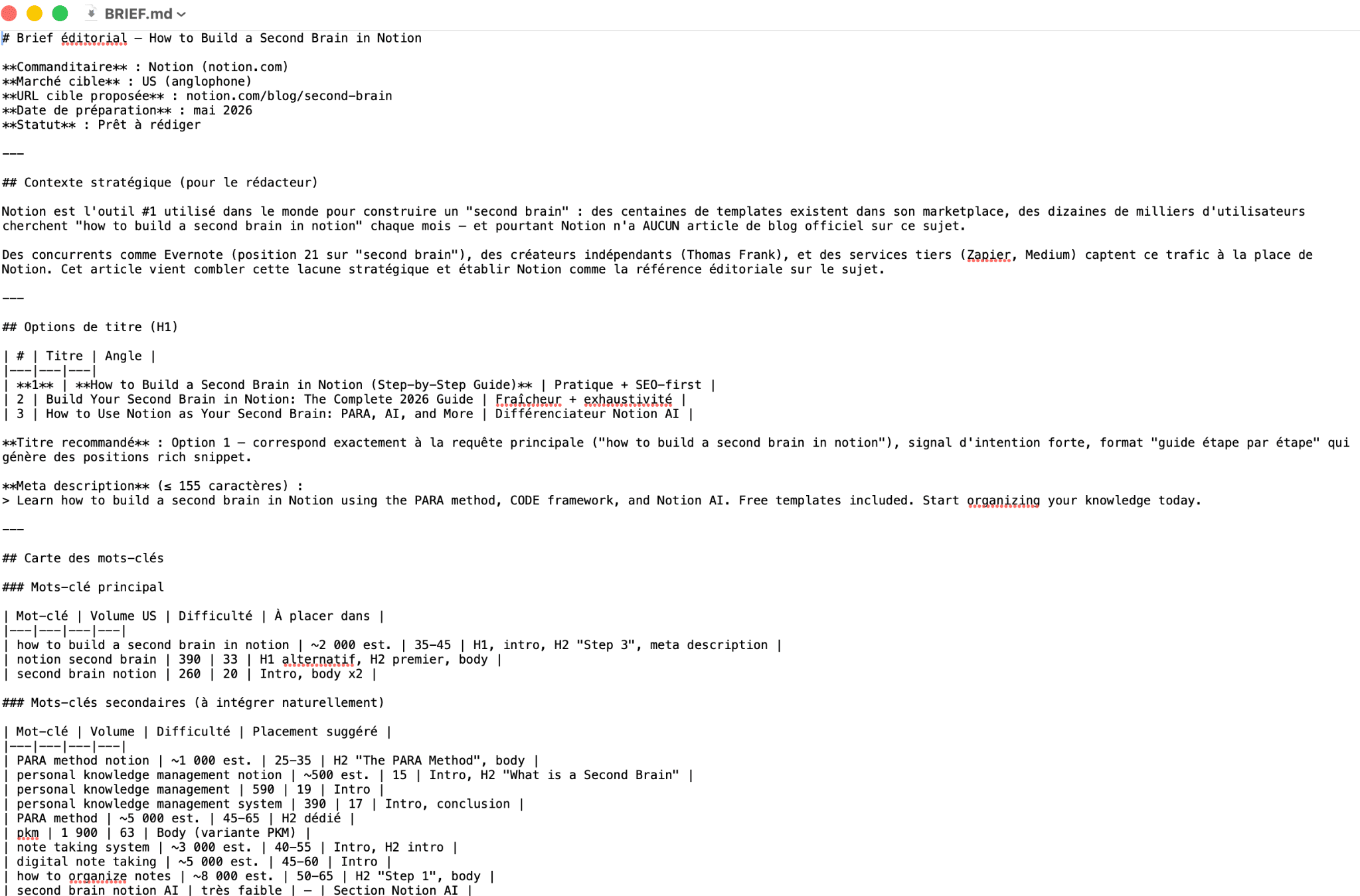 Claude Code brief construit sur la base des données de SE Ranking Claude Code brief