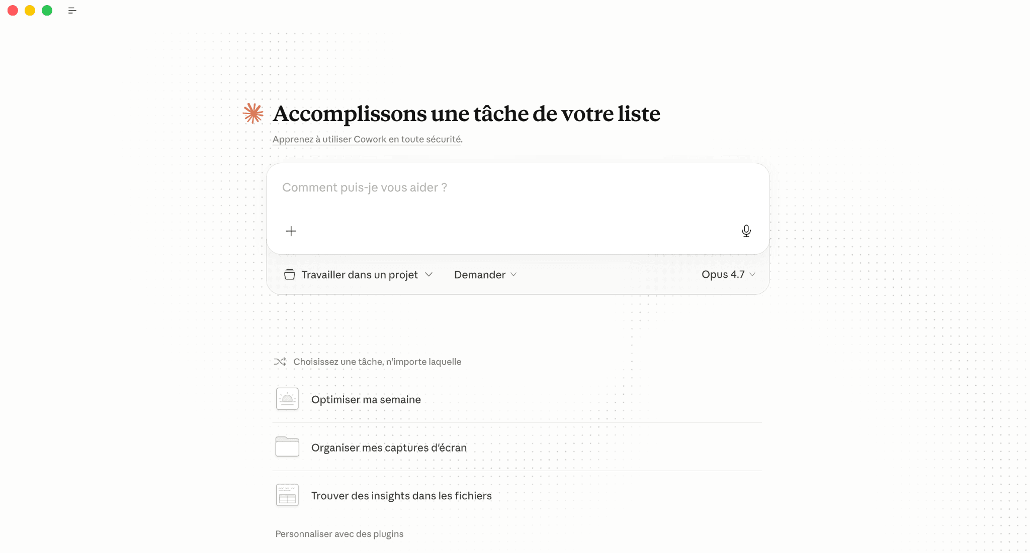Interface de Claude Cowork Interface de Claude Cowork