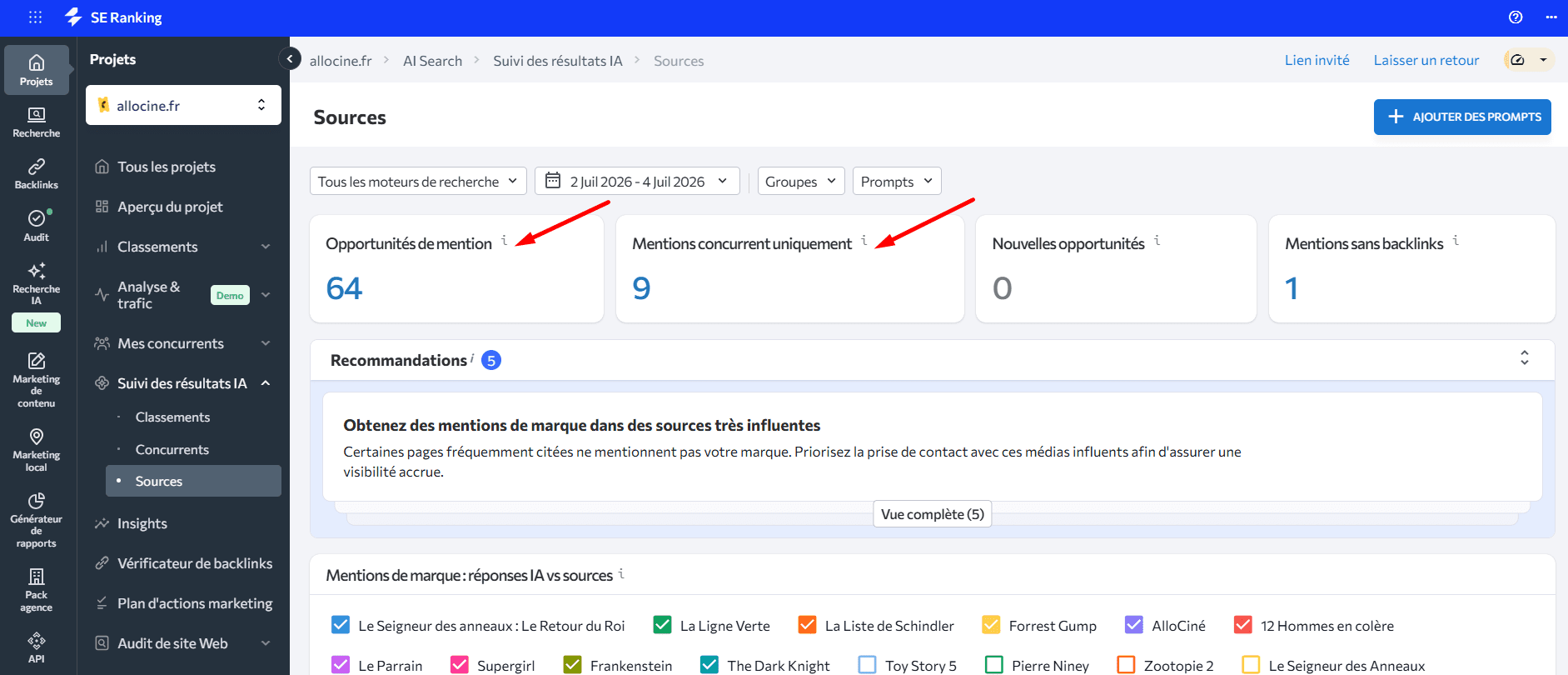 Rechercher les invites où votre marque n’est pas mentionnée dans l’IA Rechercher des opportunités de mention IA