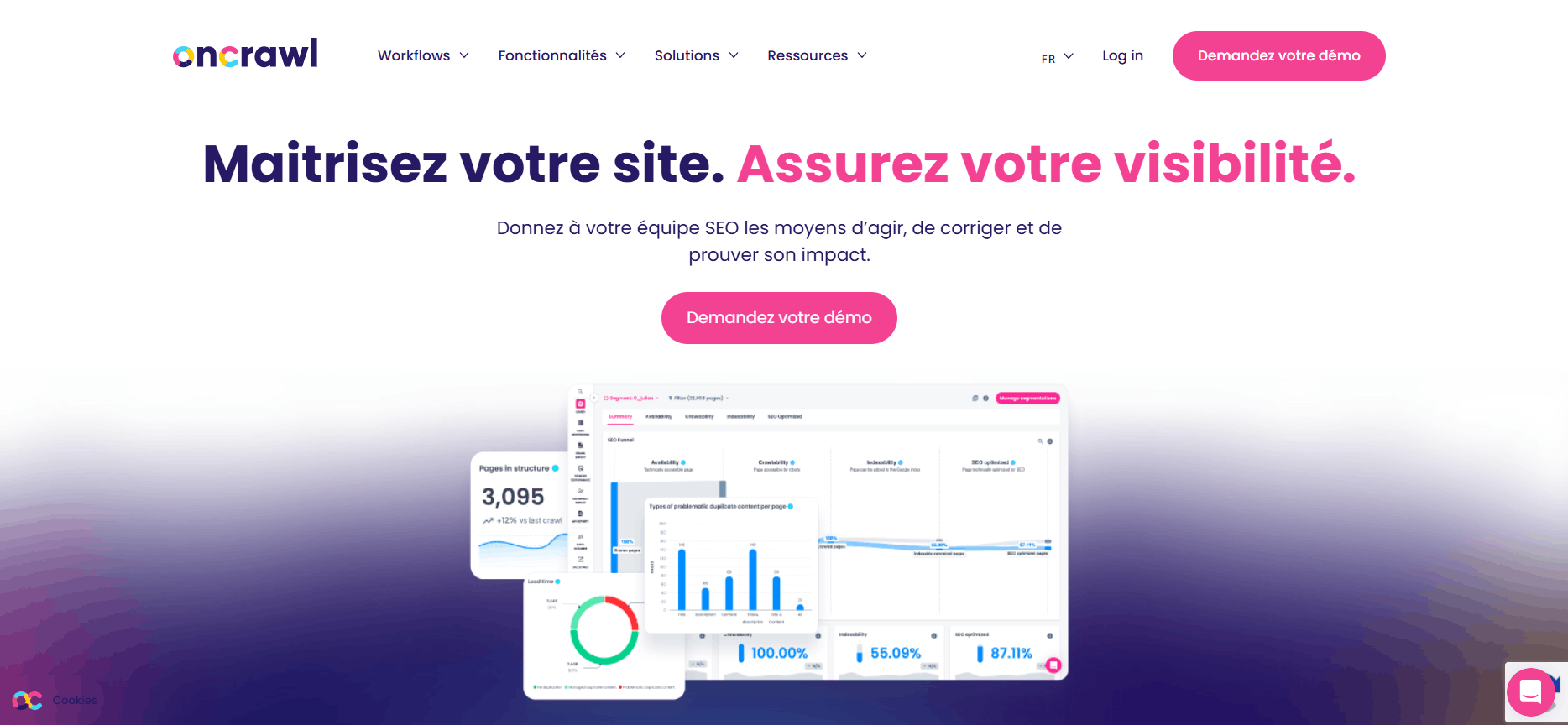 La page d’accueil Oncrawl Capture d’écran de la page d’accueil Oncrawl