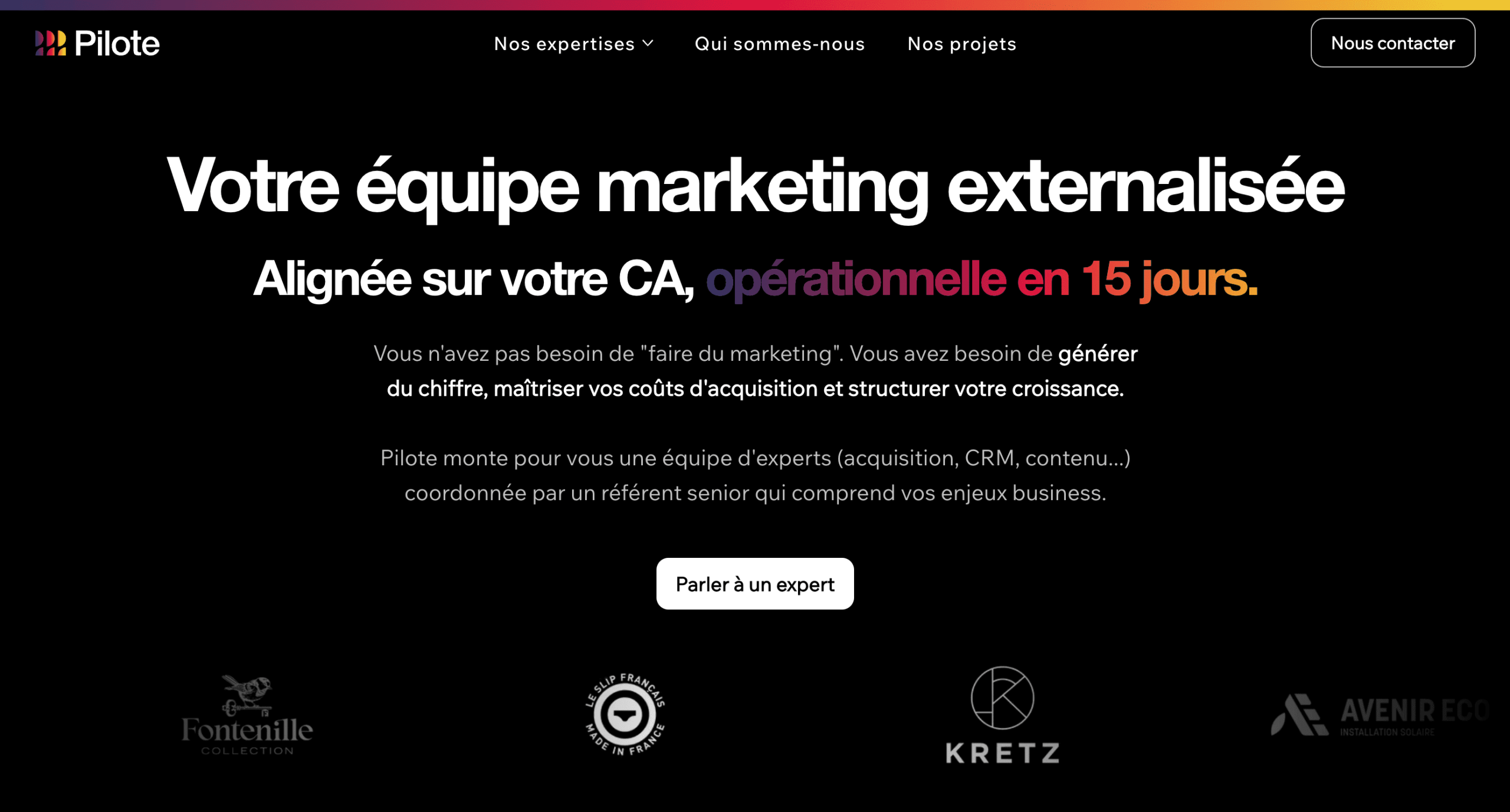 Pilote Consulting : page d’accueil Page d’accueil de Pilote Consulting, équipe marketing externalisée à Saint-Malo et Rennes