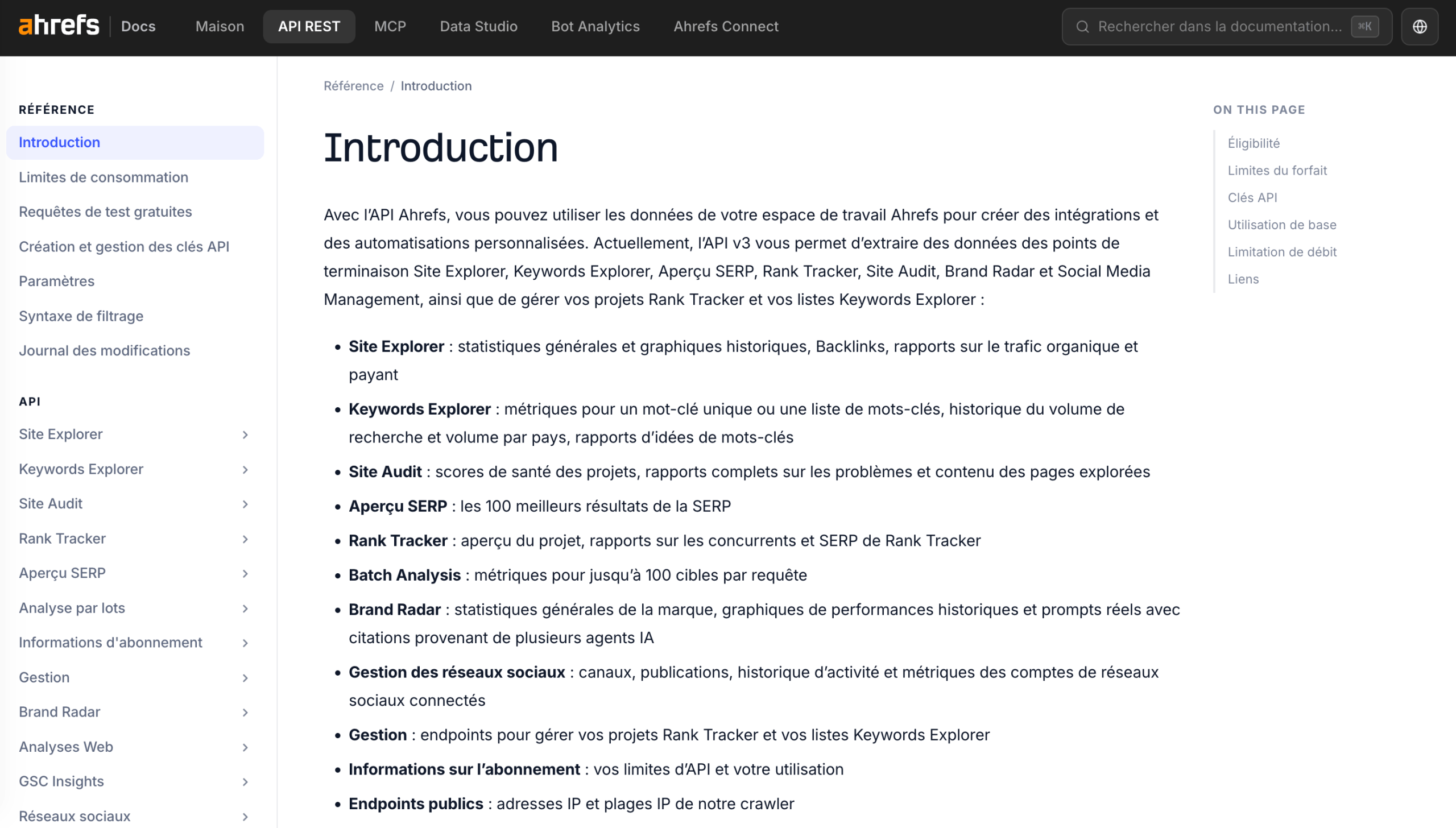 API Ahrefs Page de l'API Ahrefs