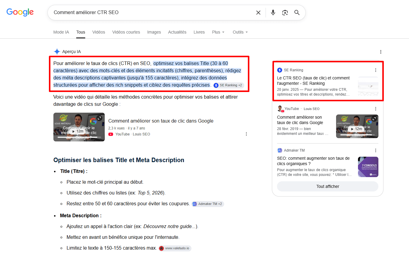 Sources d'un article du blog SE Ranking dans un aperçu IA Article SE Ranking cité dans un aperçu IA