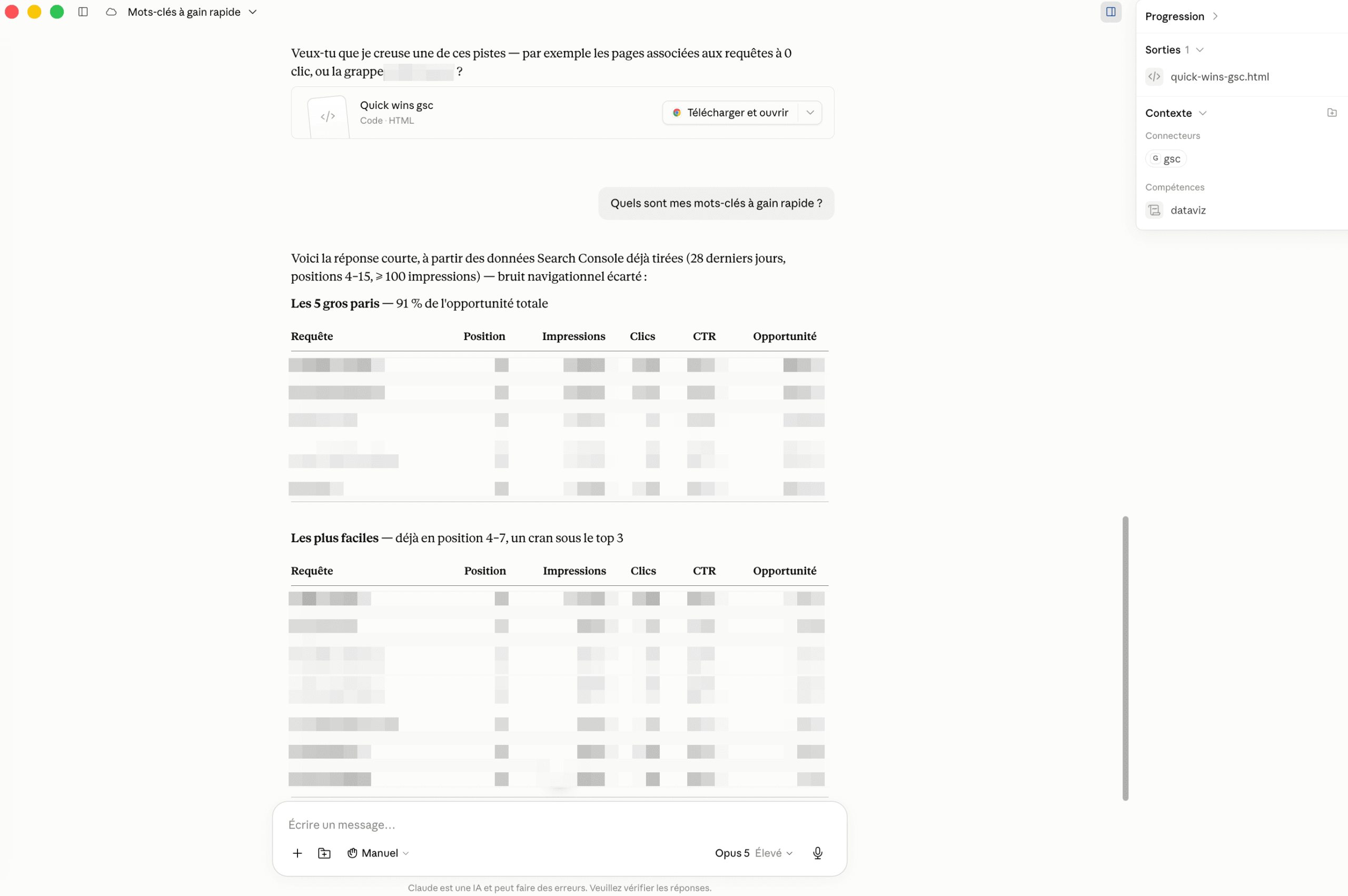 Exemple de cas d'usage du MCP GSC dans Claude Exemple de cas d'usage du MCP GSC
