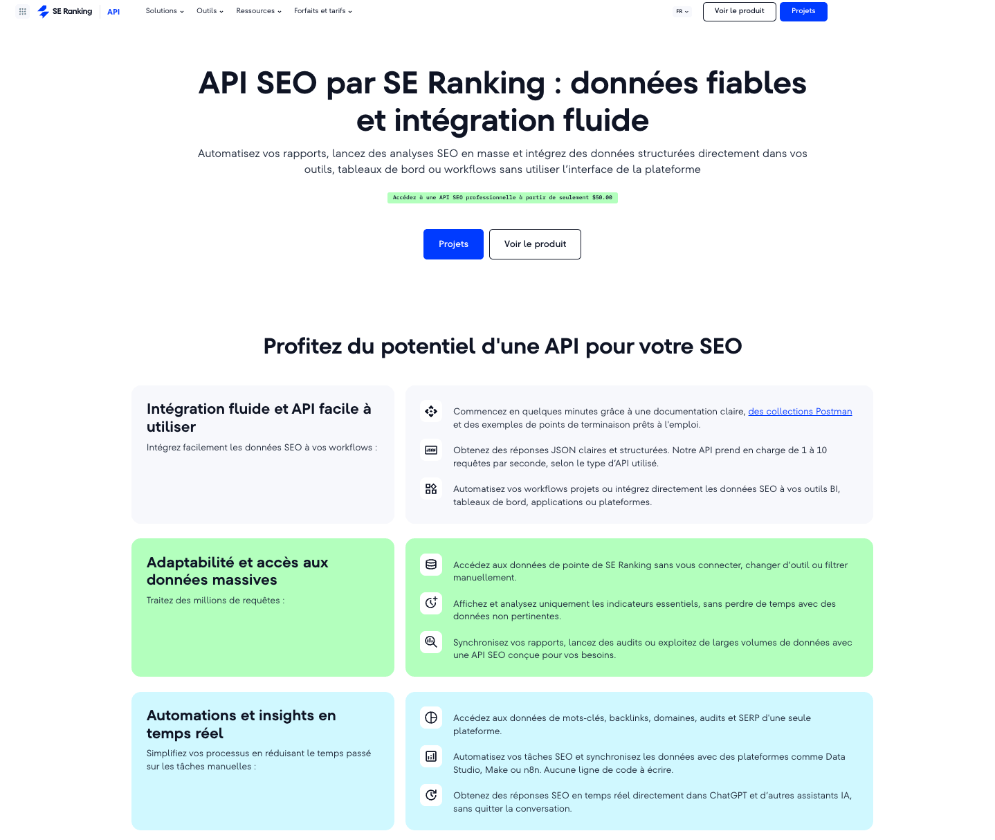 API SEO de SE Ranking Page de l'API SEO de SE Ranking