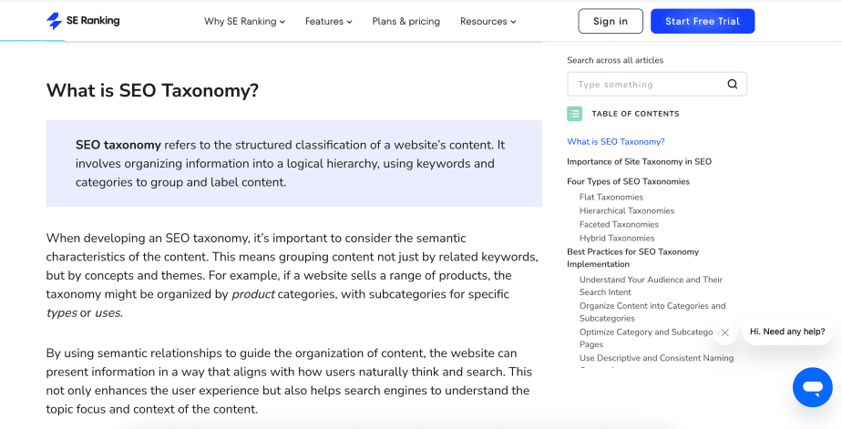 Utiliser une section « Qu'est-ce que » pour donner les définitions Section « Qu'est-ce que » sur le blog SE Ranking