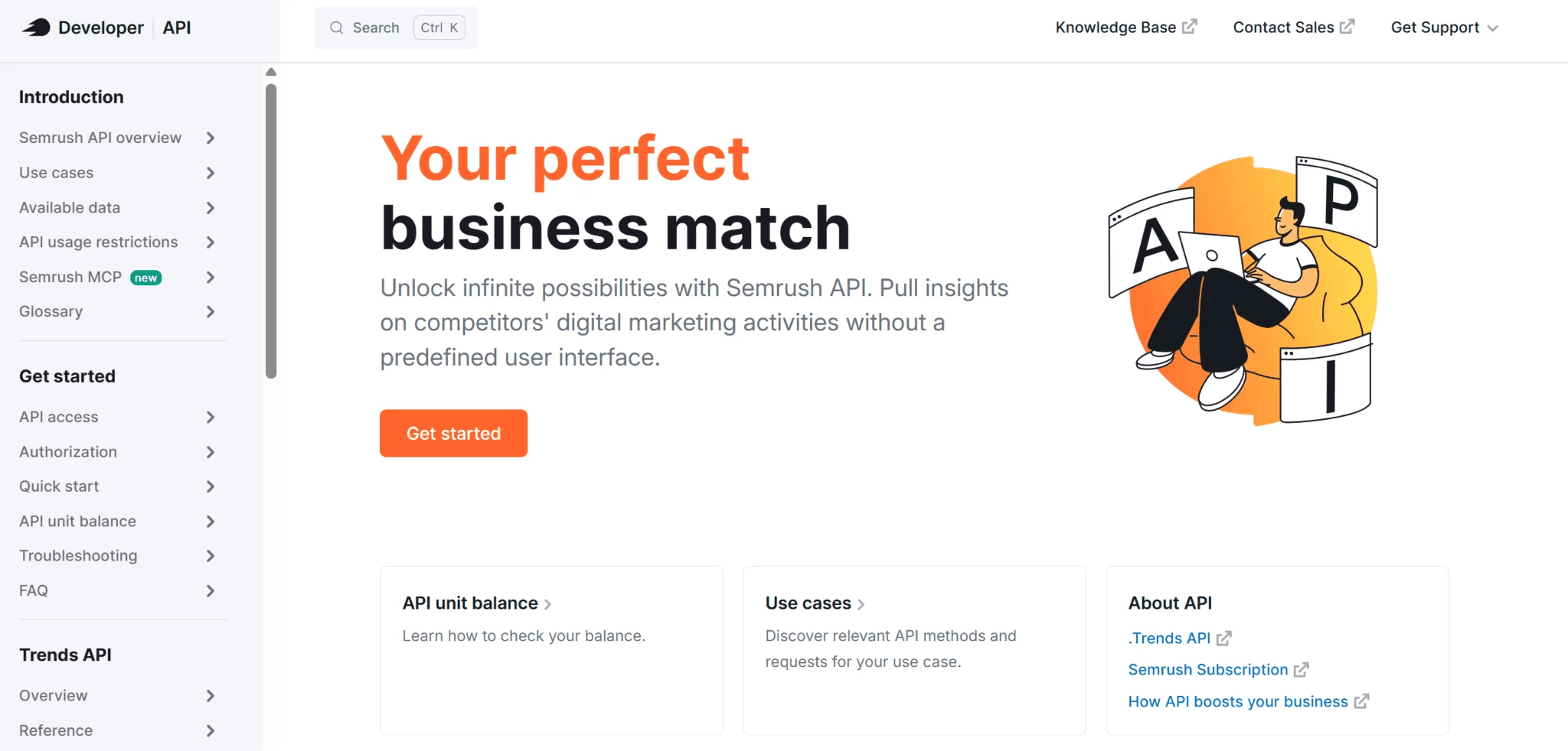 API Semrush Page de l'API Semrush