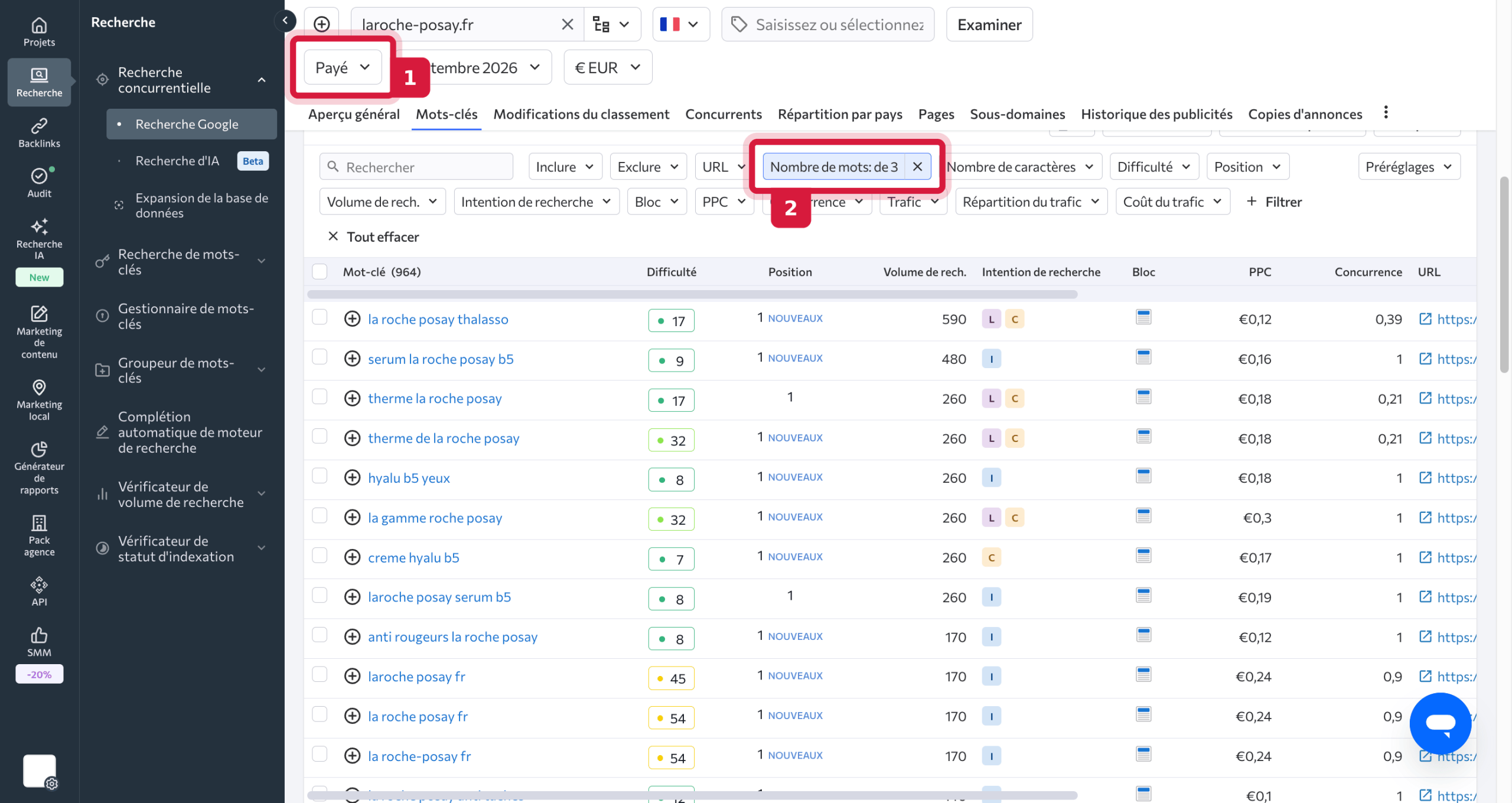 Trouver les mots-clés payants avec SE Ranking et s’en servir comme idées de prompts Utiliser les mots-clés payants comme idées de prompts