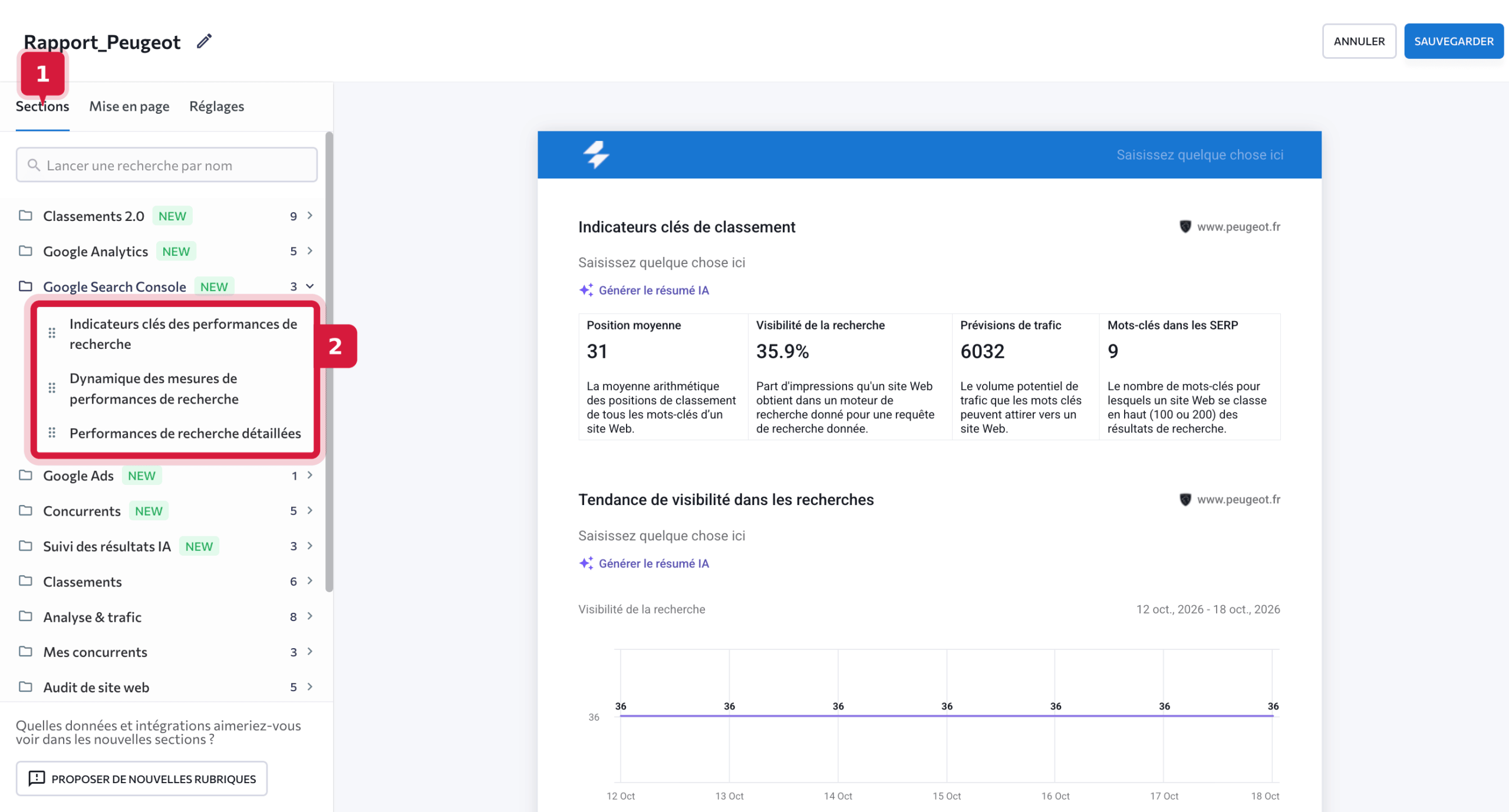 Options de personnalisation de l’assembleur de rapports Personnalisation de l’assembleur de rapports de SE Ranking
