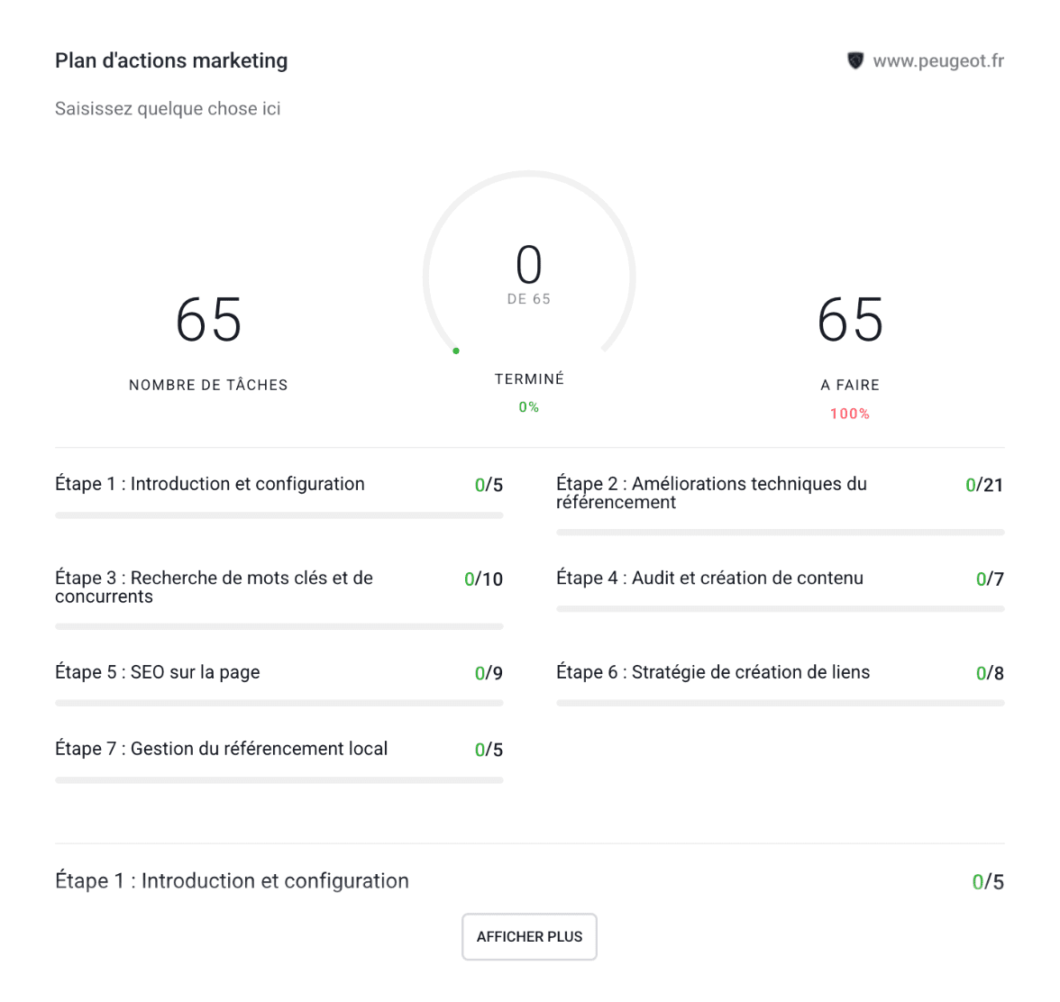 Plan marketing dans l’assembleur de rapports de SE Ranking Exemple de plan marketing dans l’assembleur de rapports de SE Ranking