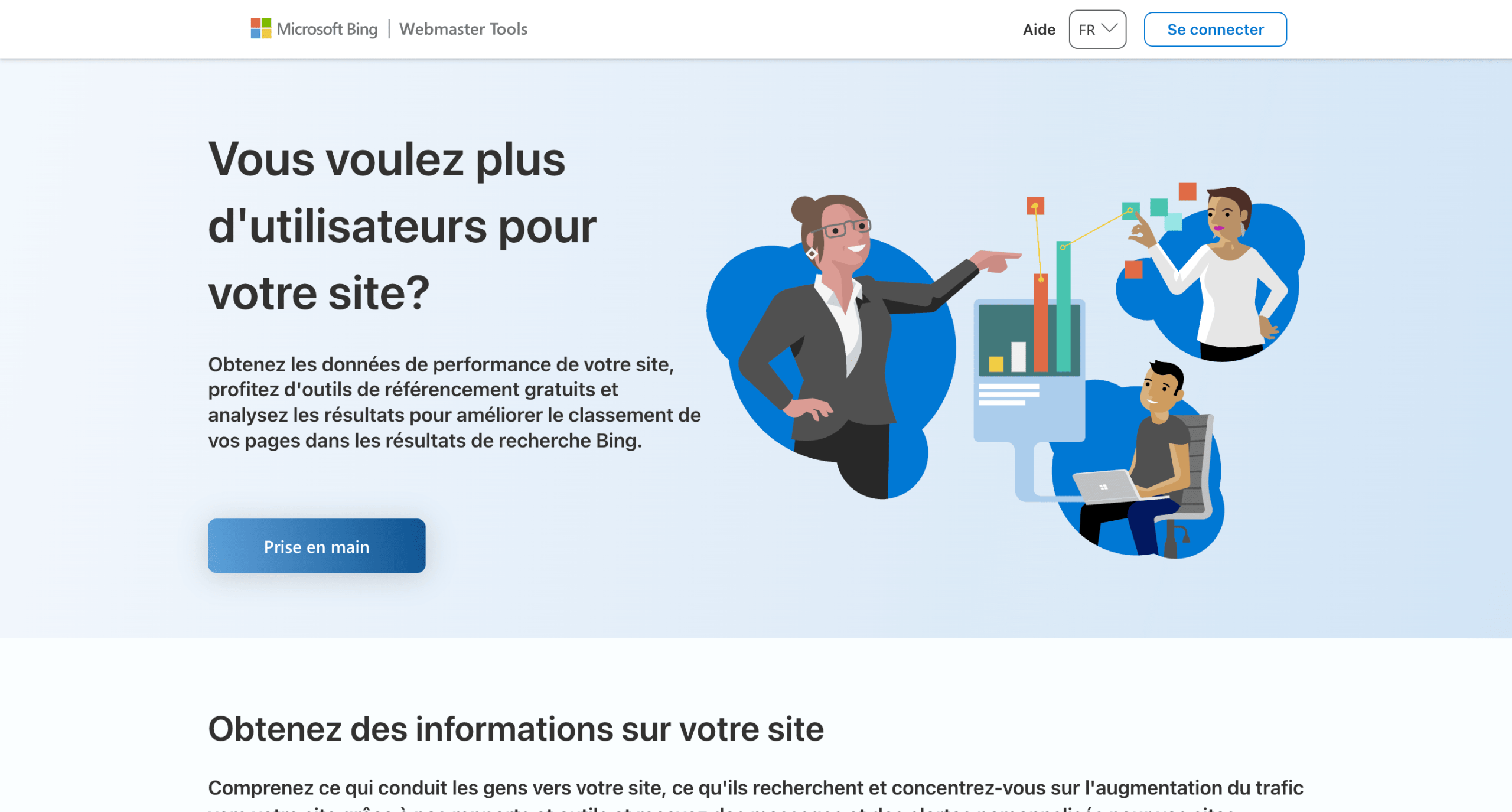 Bing Webmaster Tools – page d'accueil Page d'accueil de Bing Webmaster Tools