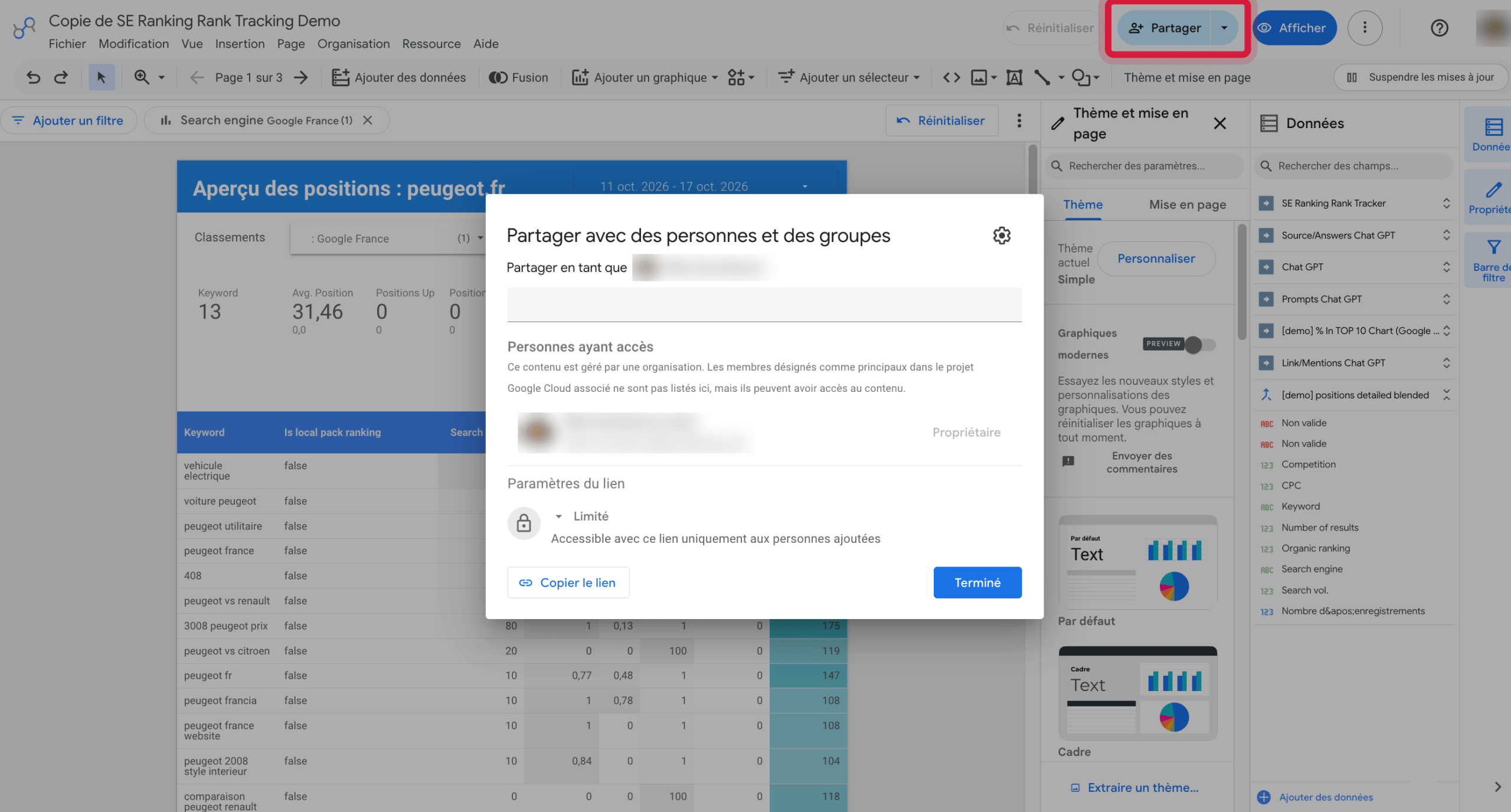 Partager un rapport dans Google Data Studio Options de partage des rapports dans Data Studio