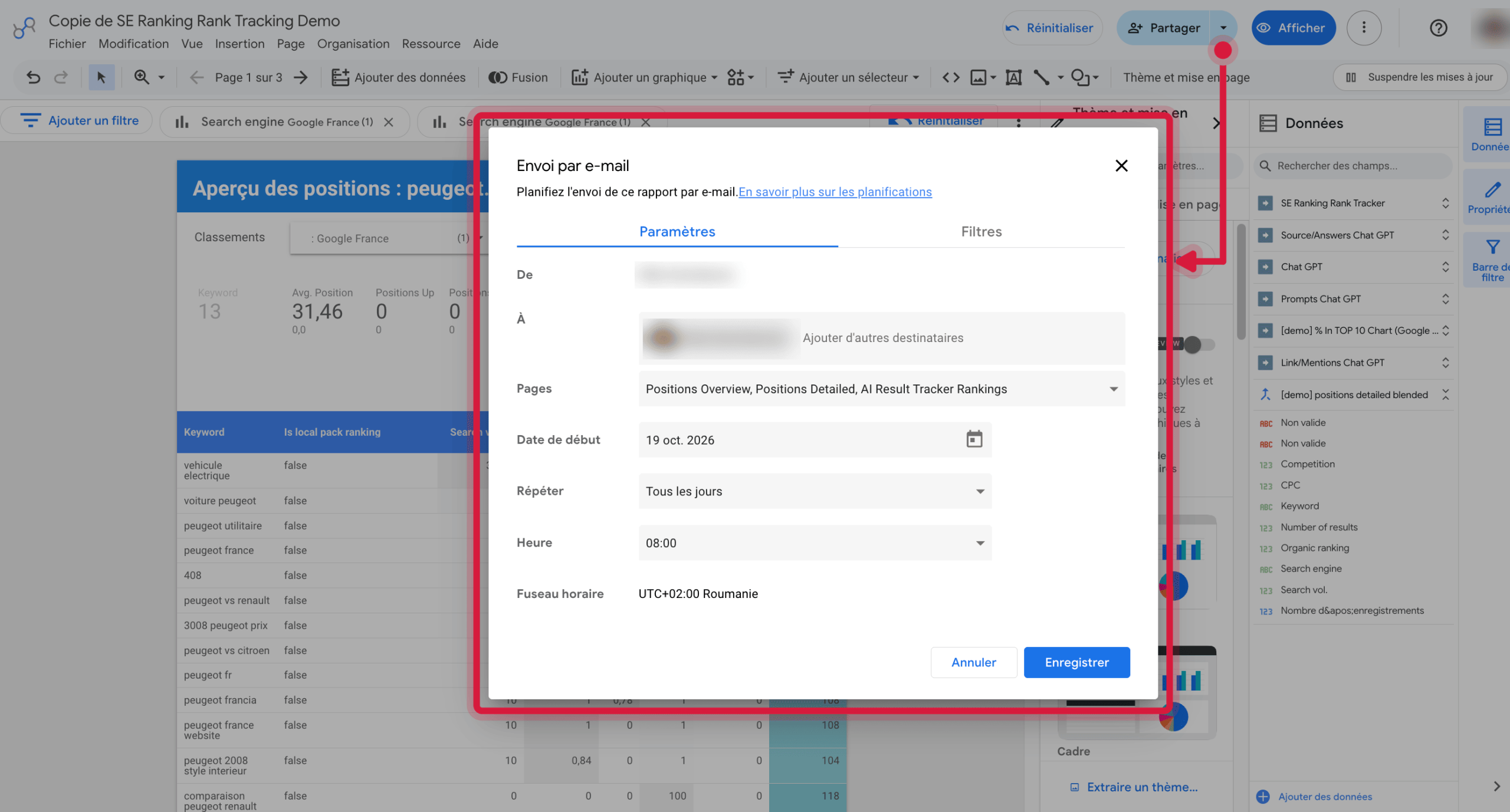 Planifier l’envoi d’un rapport par e-mail dans Data Studio Configuration de l’envoi des rapports par e-mail dans Data Studio