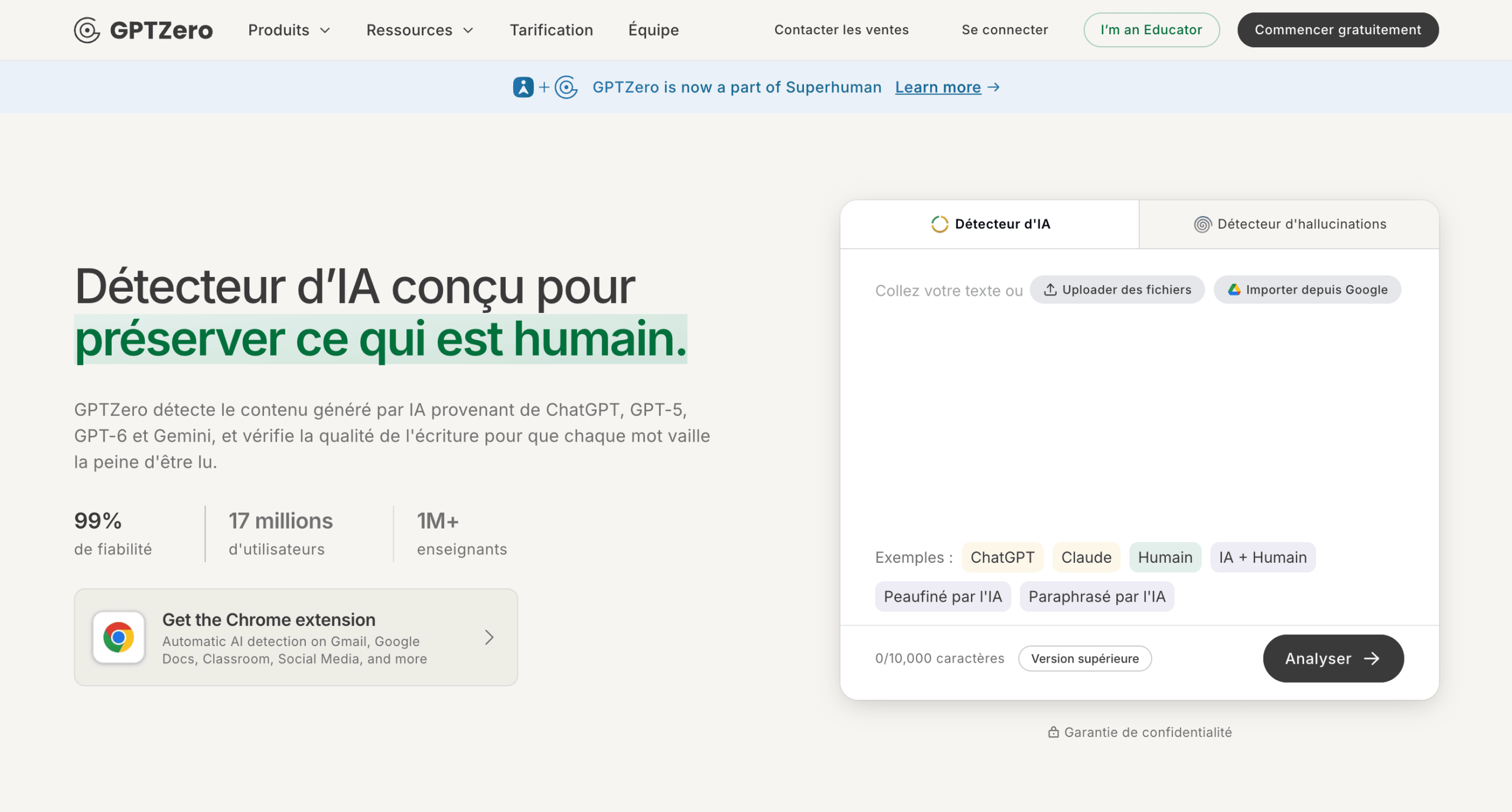 GPTZero – page d'accueil Page d'accueil de GPTZero