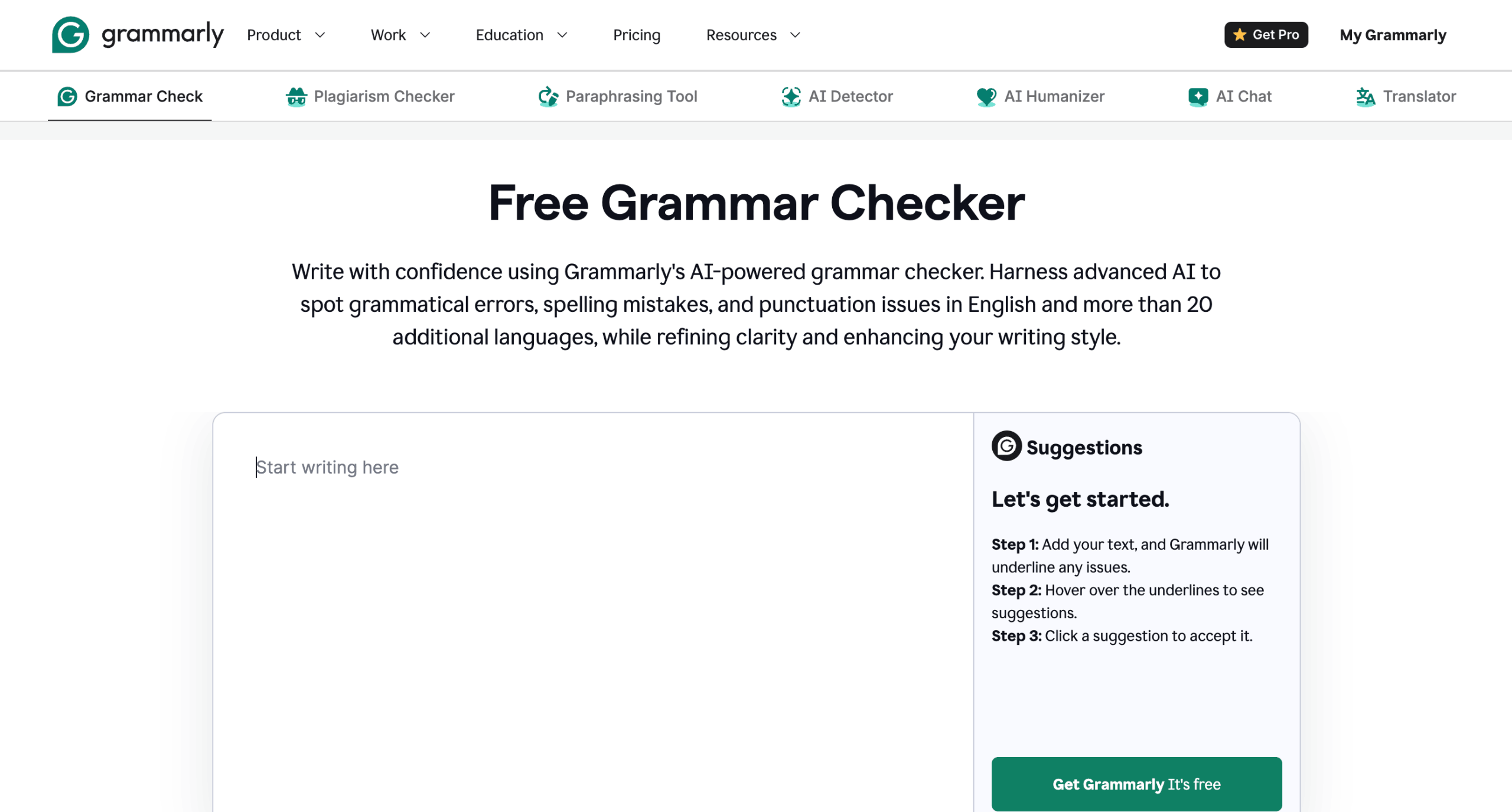 Grammarly – page d'accueil Page d'accueil de Grammarly