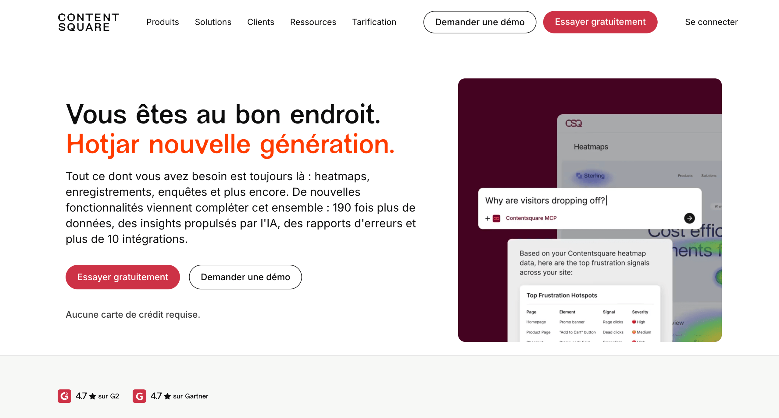 Hotjar by Contentsquare – page d'accueil Page Hotjar sur le site de Contentsquare