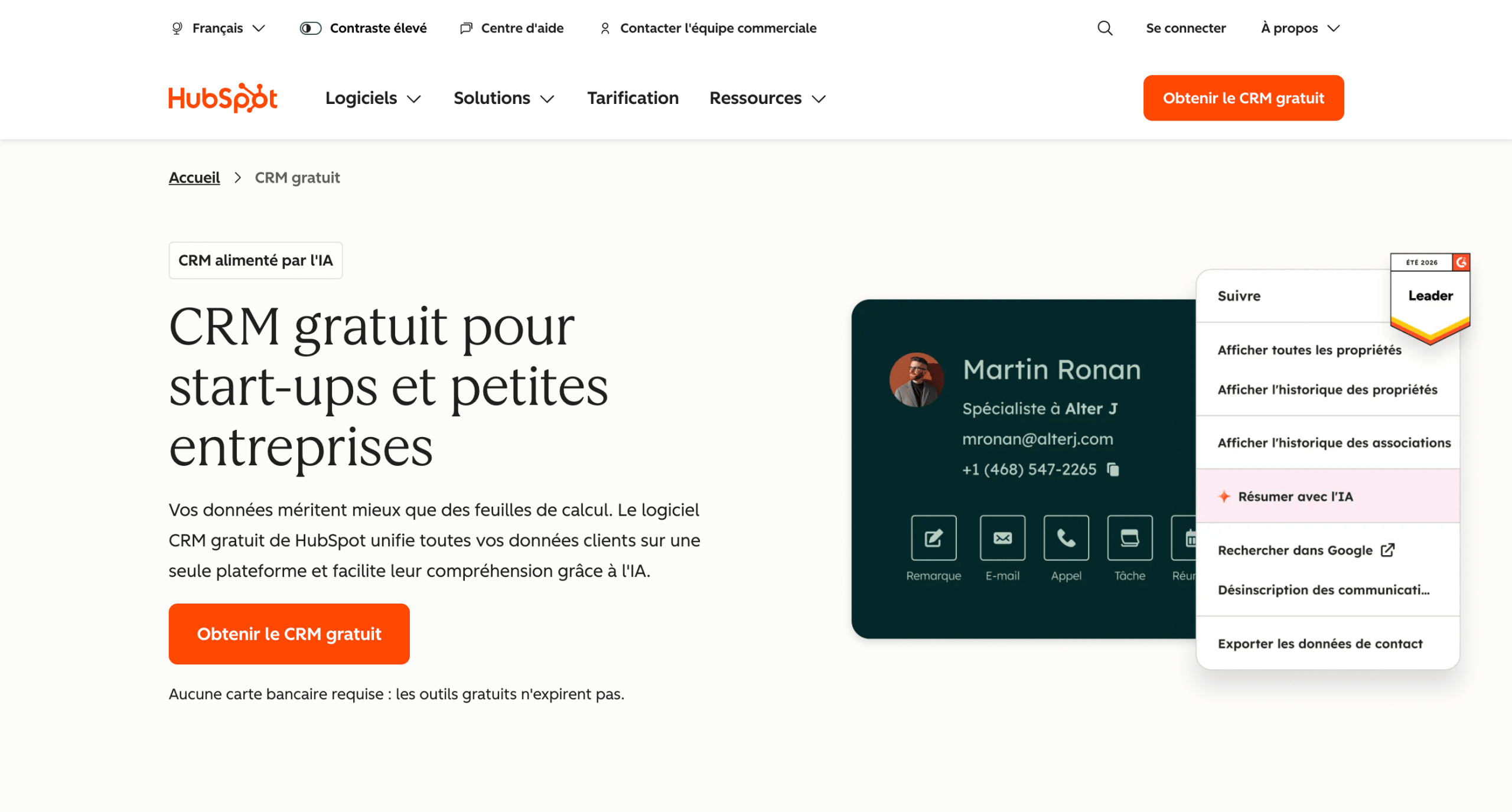 HubSpot – page d'accueil Page d'accueil de HubSpot