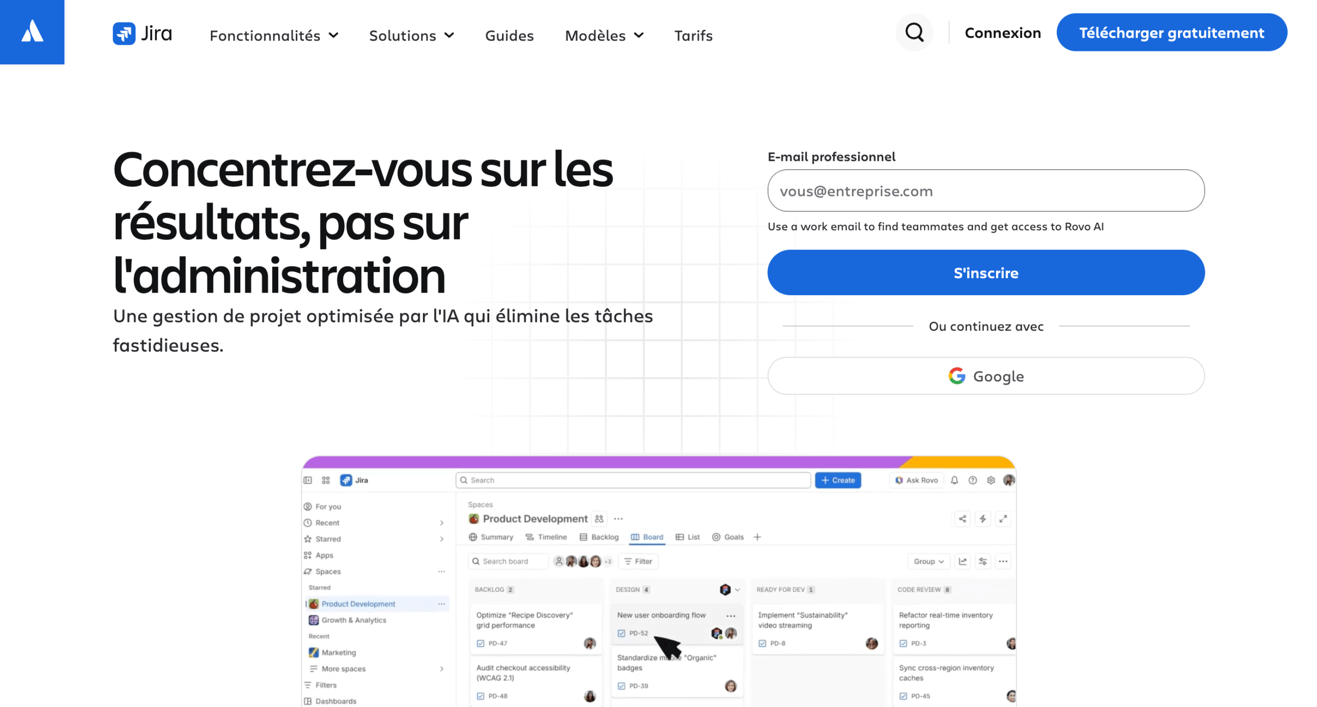 Jira – interface Interface principale de Jira